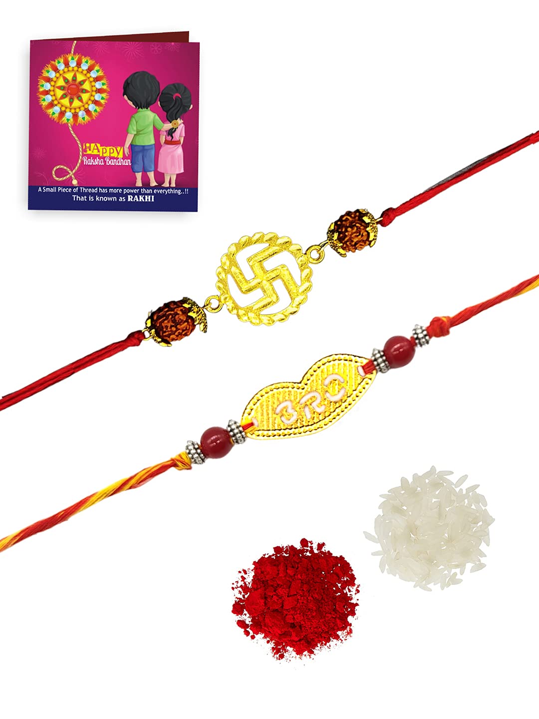 Yellow Chimes Rakhi Combo - With Roli and Chawal for Ceremonies