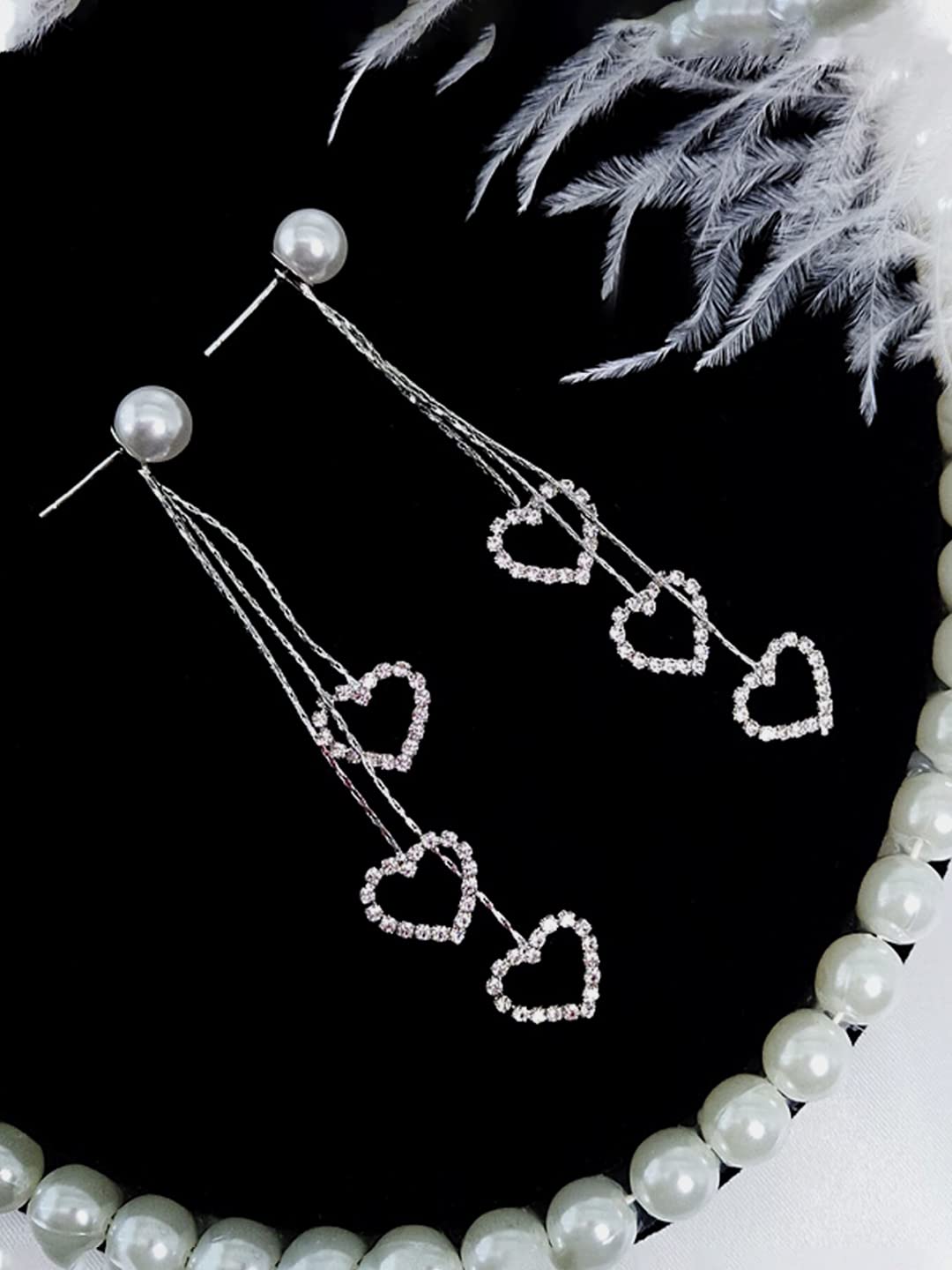 Yellow Chimes Silver Pearl Dangler Earrings - Prom night accessory