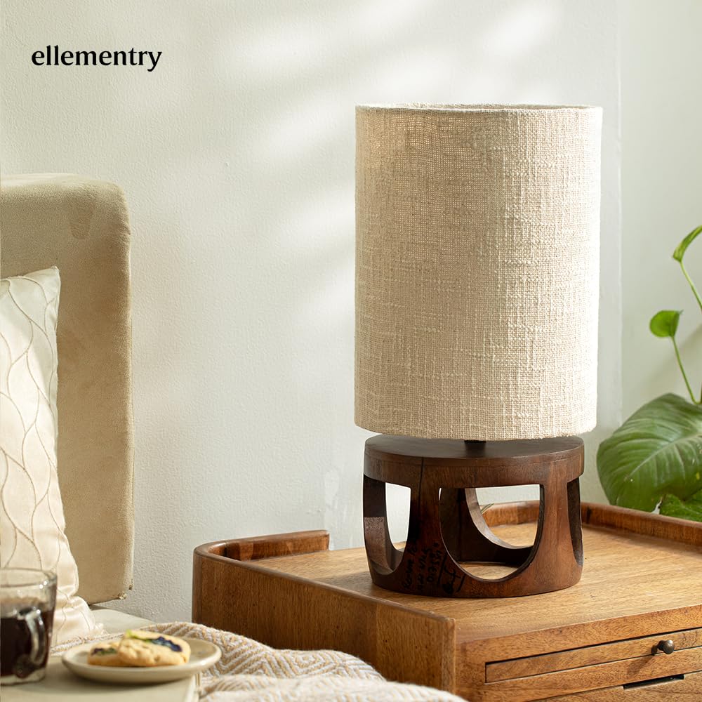 Ellementry Gren Wooden Table Lamp for Bedroom | Bedside Lamp for Bedroom| Eco- Friendly Table Lamp for Living Room | Sustainable Home D�cor Items | Bedroom D�cor | Walnut