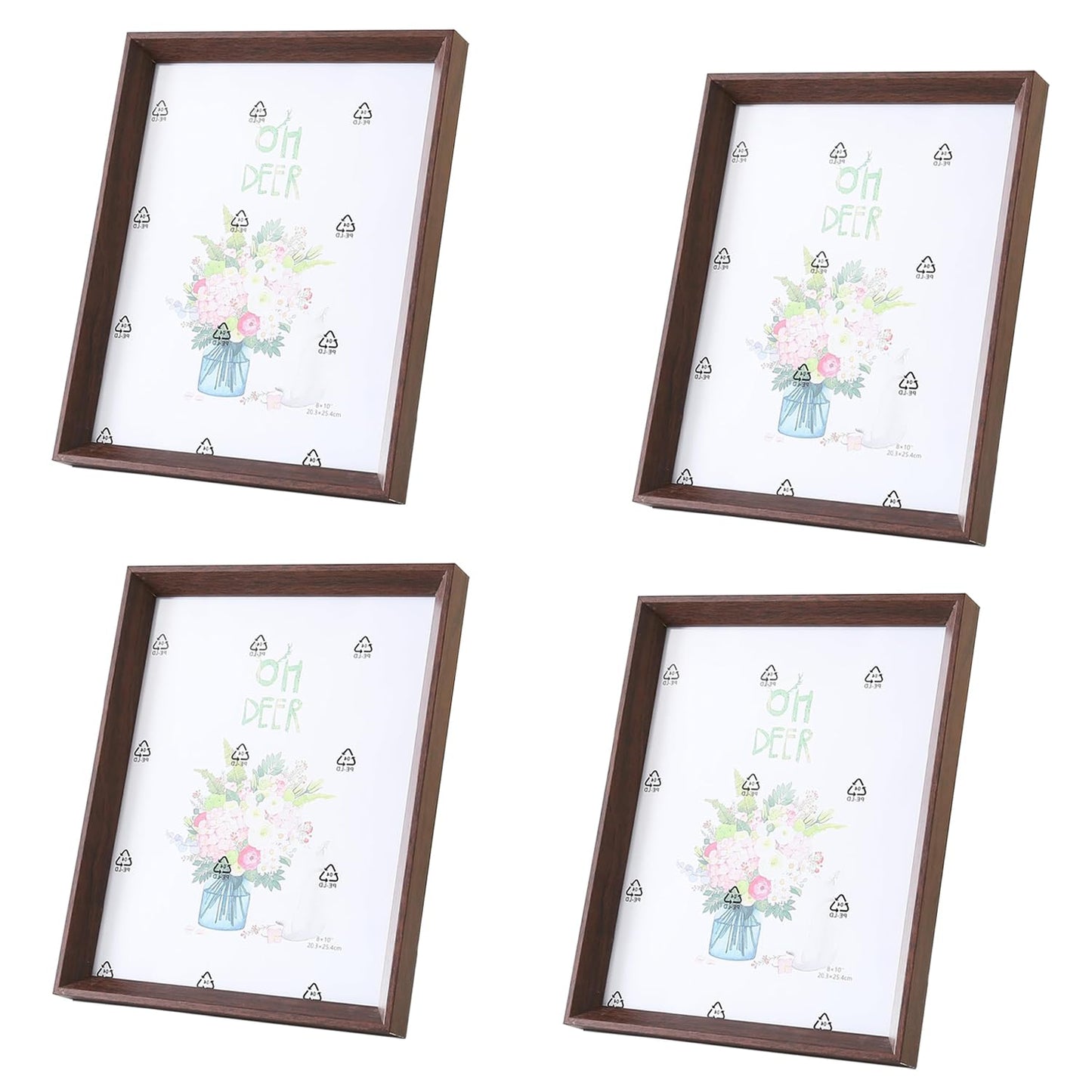 Pack of 4: Photo Frames with Horizontal & Vertical Display | Crystal Clear Glass | 21.8x26.9CM | Brown