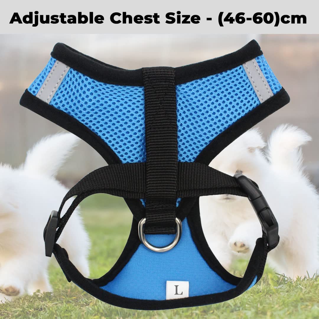 Kuber Industries Dog Chest Harness with Nylon Leash I No Pull, Soft Padded and Breathable Dog Vest I Adjustable, Reflective I Easy Control Dog Chest Belt I (Large, Blue)