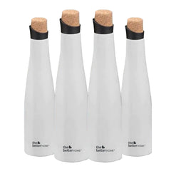 The Better Home Insulated Stainless Steel Water Bottle with Cork Cap | 18 Hours Insulation | Pack of 4-750ml Each | Hot Cold Water for Office School Gym | Leak Proof & BPA Free | White Colour