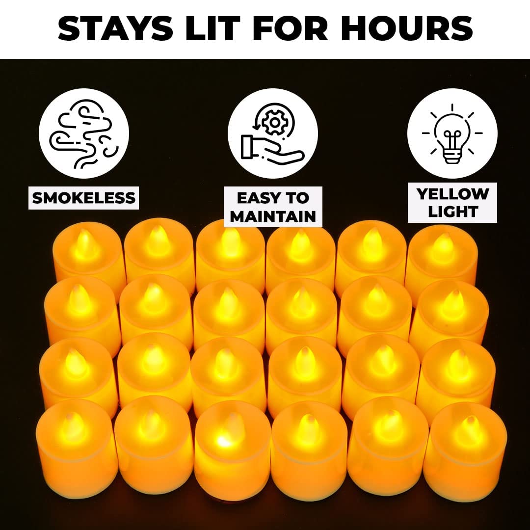 Kuber Industries LED Candles for Home Decoration|Battey Operated|Yellow Light|Safe & Easy to Maintain|Diwali Lights for Decoration,Along with Festivities & Parties|B0-002,Set of 24,(White)(Pack of 2)