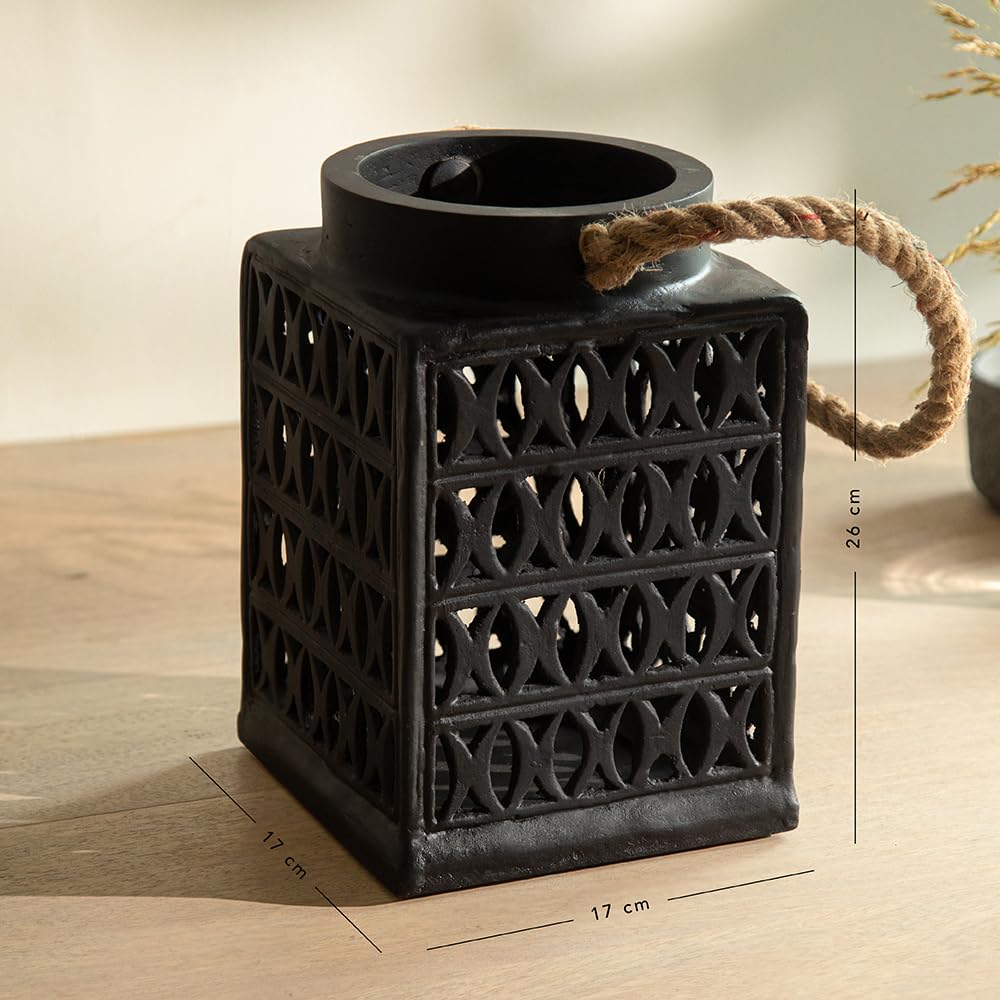 Ellementry Jharokha Ecomix Black Lantern | Candle Tealight Holder for Balcony and Garden | Hanging Lanterns for Home Decoration | Aesthetic Lalten Lamp for Vintage Christmas Decor and Corporate Gifts