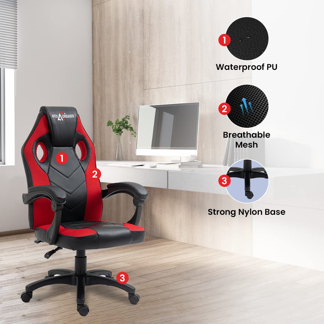 Ergonomic Gaming/Computer/Office Chair with Adjustable Lumbar & Height | Modern Style | Red