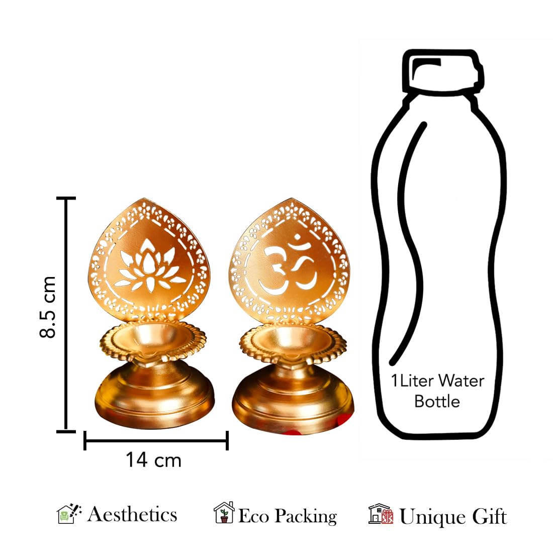 Ekhasa 100% Pure Brass Panchmukhi Hanuman & Tealight Candle Holder (8.4 cm) | 5 Face Hanuman Murti for Door Entrance | Panch Mukhi Hanuman Ji for Car Dashboard | Vastu Protection from Evil Eye (Combo)