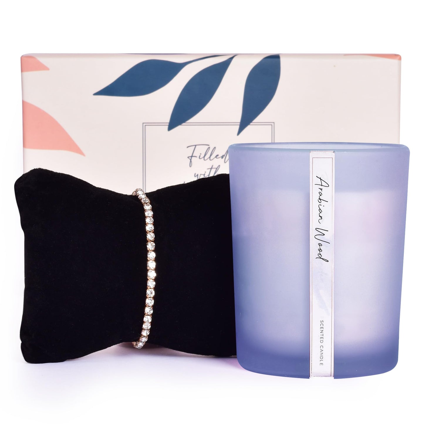 Gift Set: Candle (Arabian Wood, 250gm) & Stone Studded Bracelet | Ideal for Birthday & Anniversary