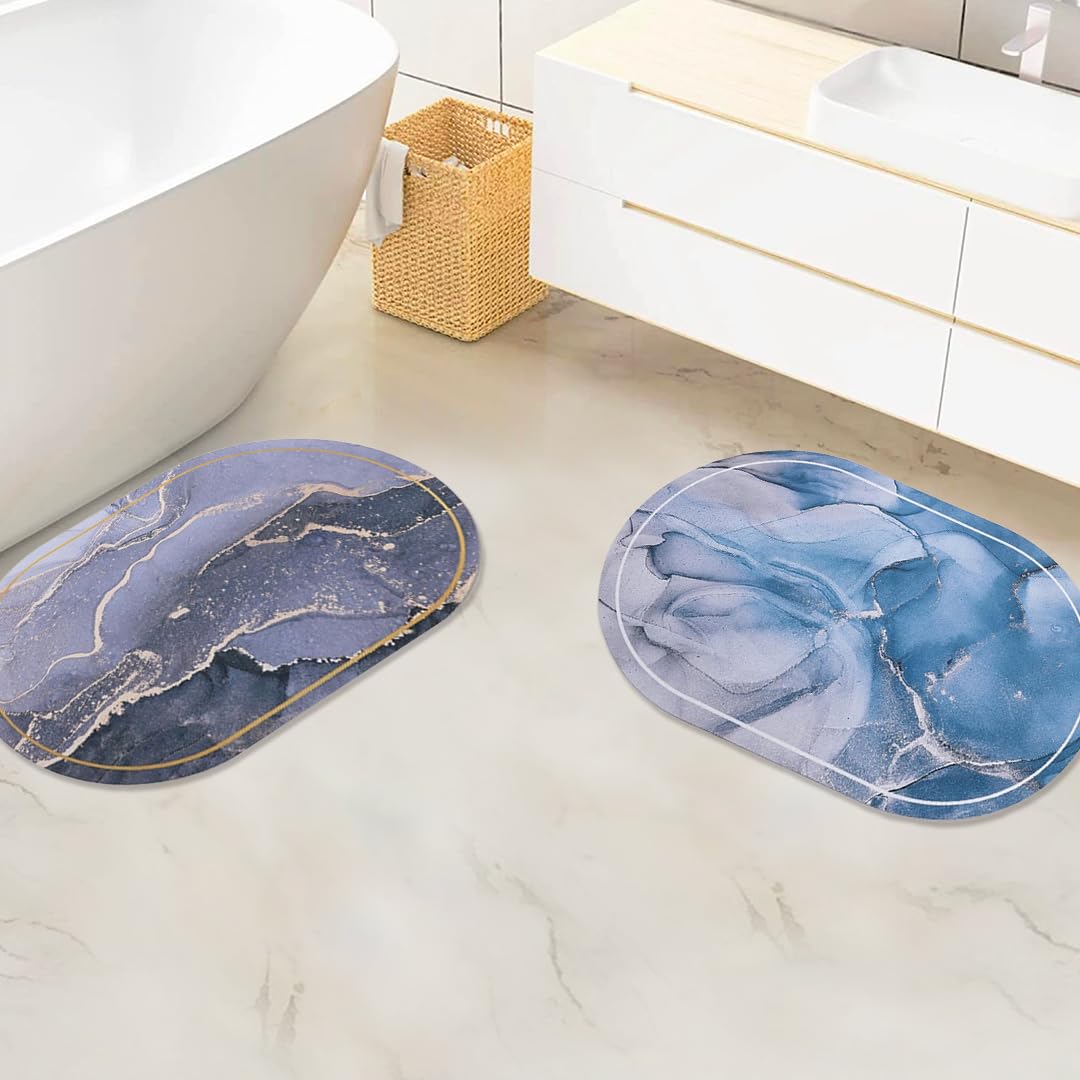 Pack of 2: Anti-Skid Polypropylene Bathroom Mats | Multipurpose for Living Room, Kitchen | 60 x 40cm | Metallic & Bluish
