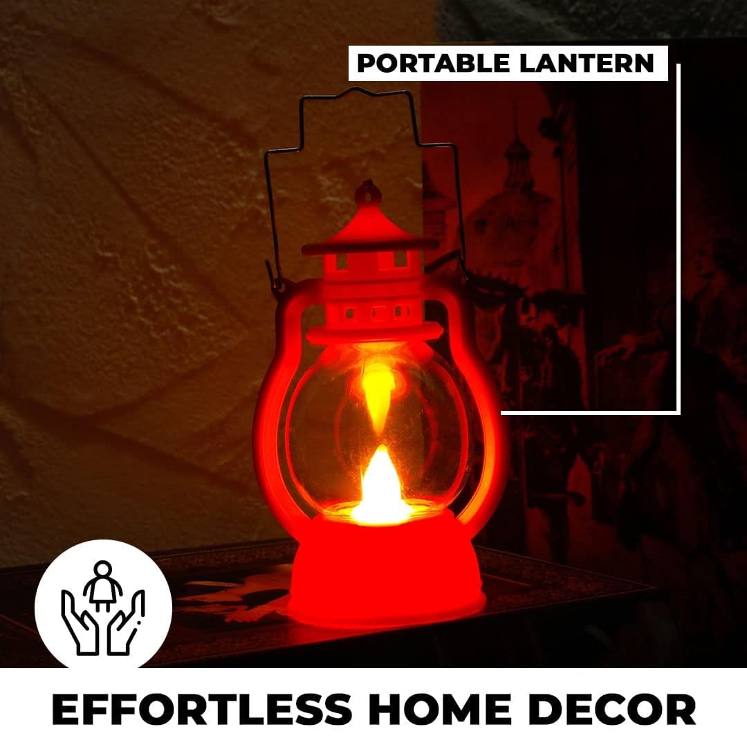 Pack of 6: LED Lantern Lamp with Battery Operated, Flameless Yellow Light | Black Hanging Lantern | B0-003B | Red