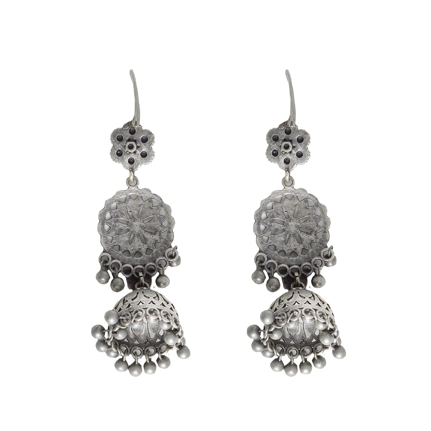 Teejh Anushreya Floral Silver Oxidised Jhumki - Casual outfit accessories