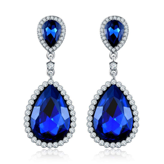 Yellow Chimes Blue and White Crystal Earrings - versatile fashion piece