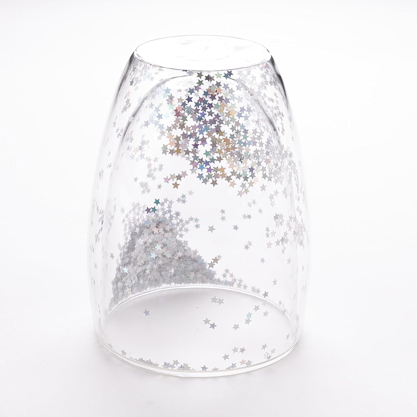 Kuber Industries 4 Pcs Star Sequin Glasses | Double Walled Borosilicate Glass | High Thermal Resistance | Microwave & Dishwasher Safe | 350 ML | Pack of 2 | Transparent