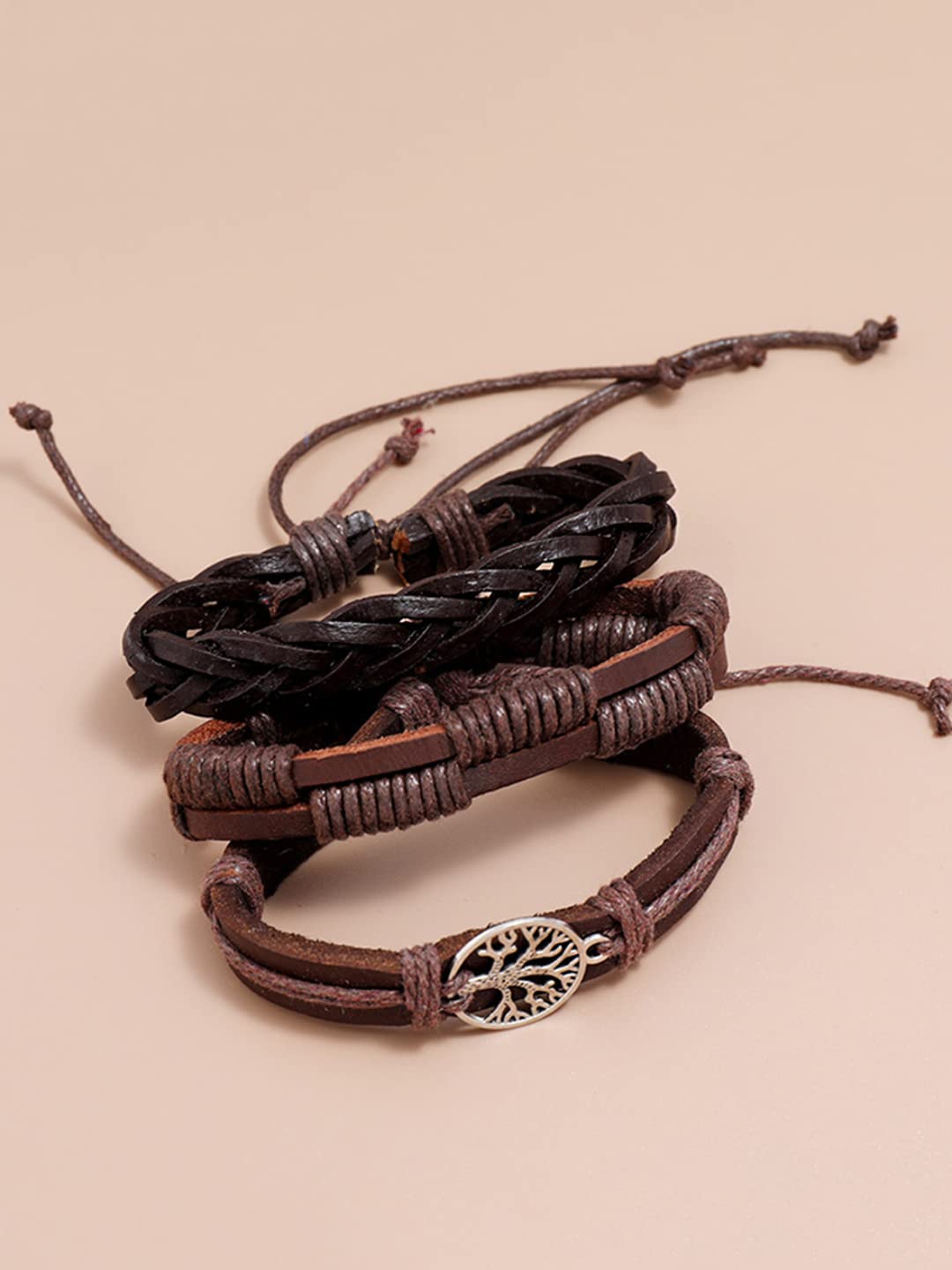 Yellow Chimes men's leather charm bracelet - adjustable fit