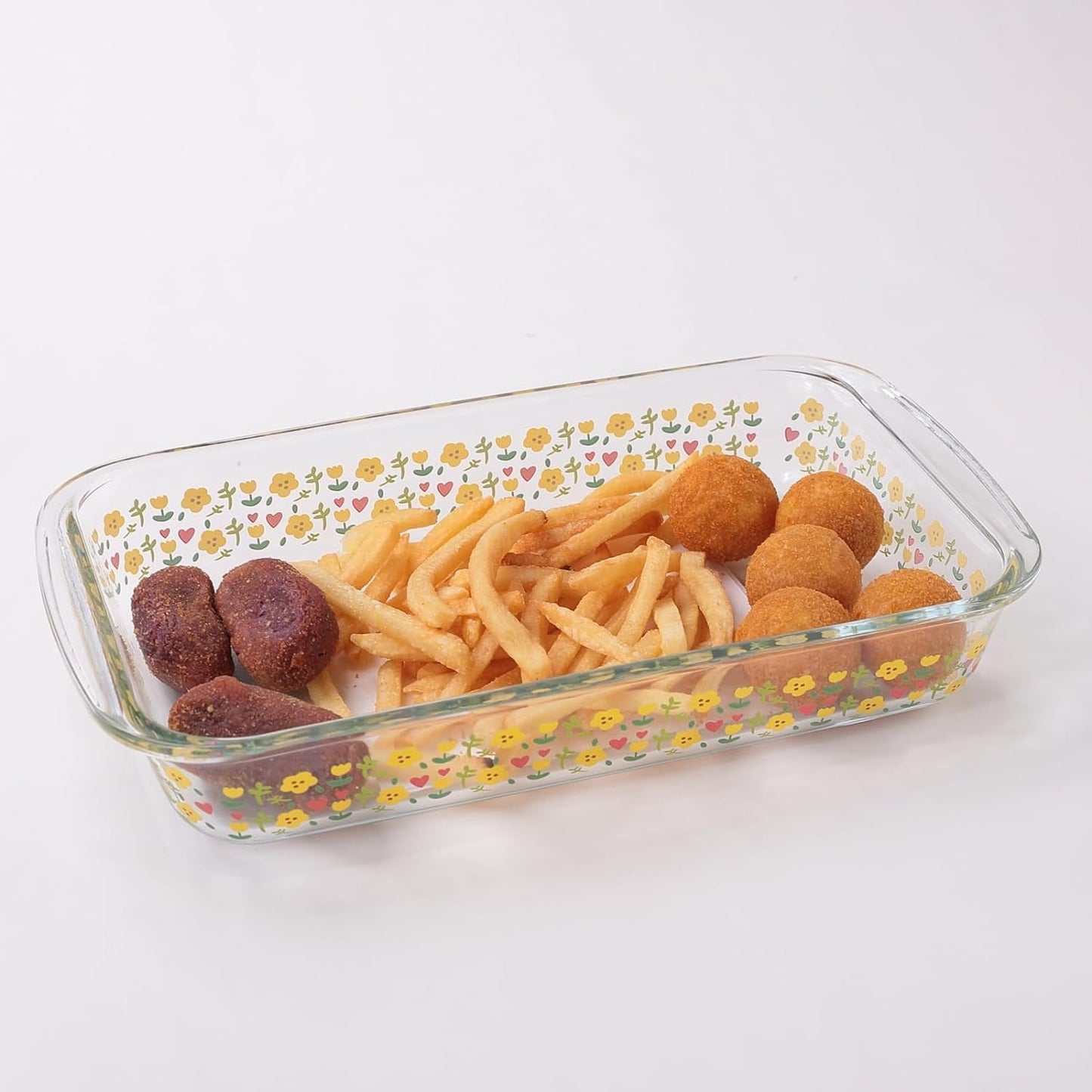 Kuber Industries 1000 ml Borosilicate Printed Glass Baking Tray | Transparent Microwave Oven Safe Utensils | Rectangular Bread Moulds for Baking | Dishwasher Safe | Multipurpose use Serving Tray