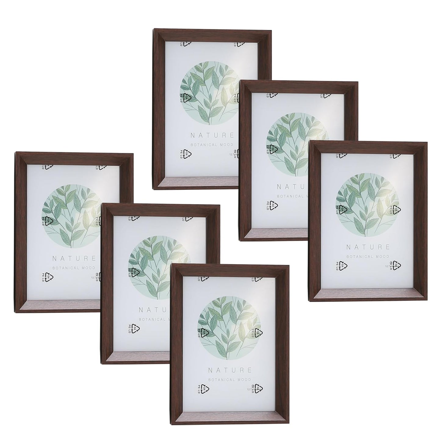 Pack of 6: Photo Frames - Horizontal & Vertical Use, Crystal Clear Glass | 14.2x19.3CM | Brown