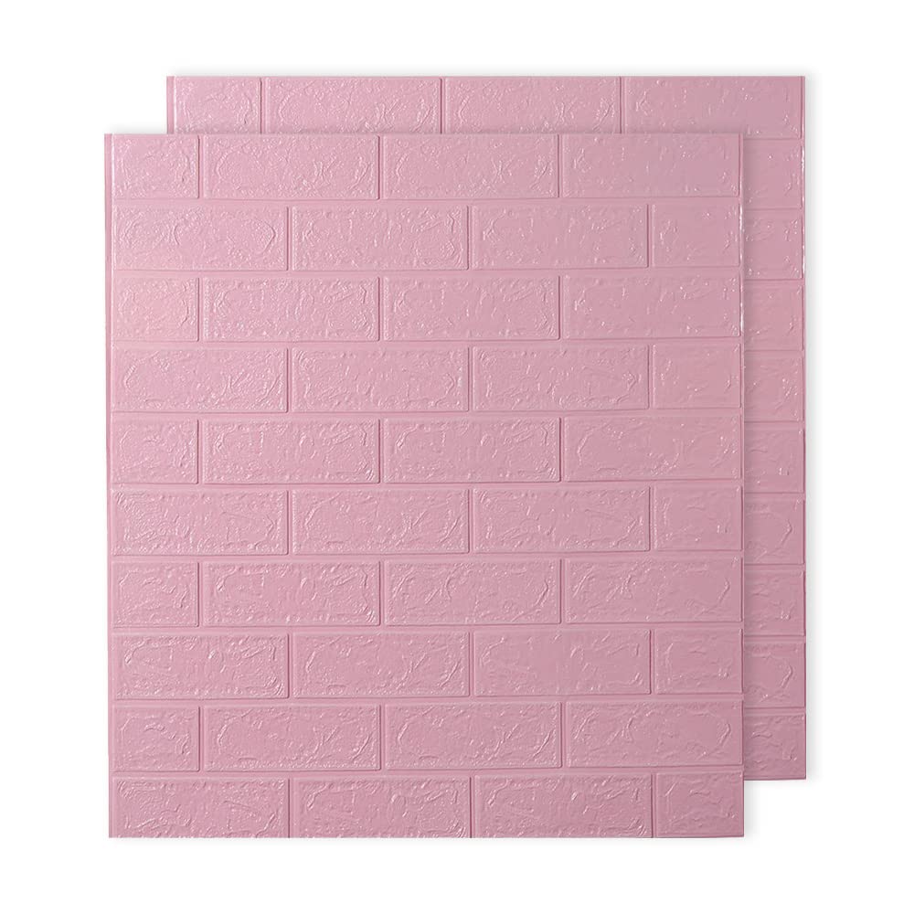 Pack of 2: 3D Brick Pattern Wallpaper | Easy Peel & Stick | 70 cm x 77 cm Each | Soft Pink Foam