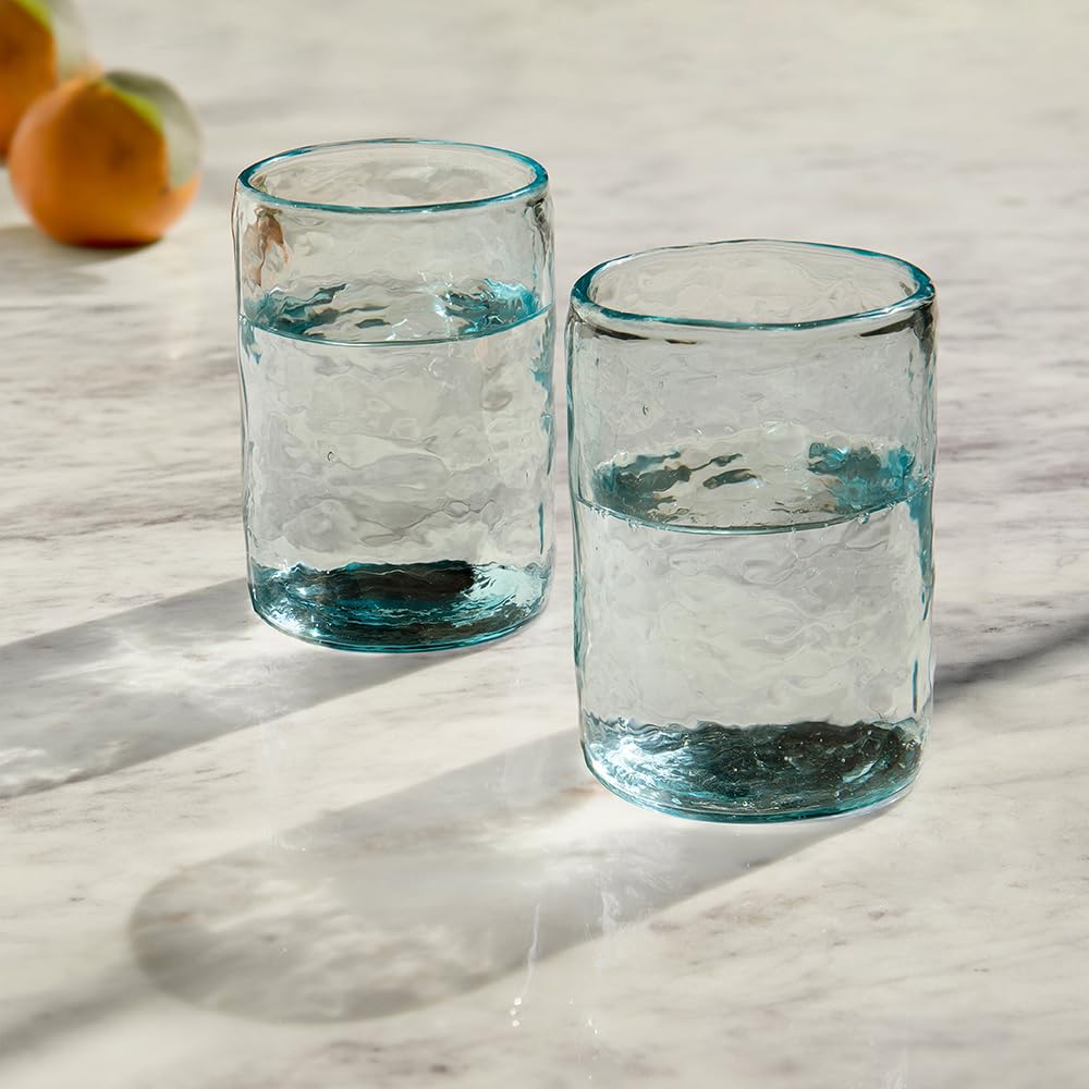 Pack of 2: Quoise Glass Tumblers - Reusable, Leak Proof | 350 ml | Transparent Cylindrical | For Home & Office