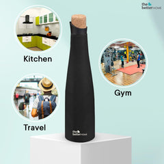 The Better Home Insulated Stainless Steel Water Bottle with Cork Cap | 18 Hours Insulation | Pack of 8-750ml Each | Hot Cold Water for Office School Gym | Leak Proof & BPA Free | Black Colour