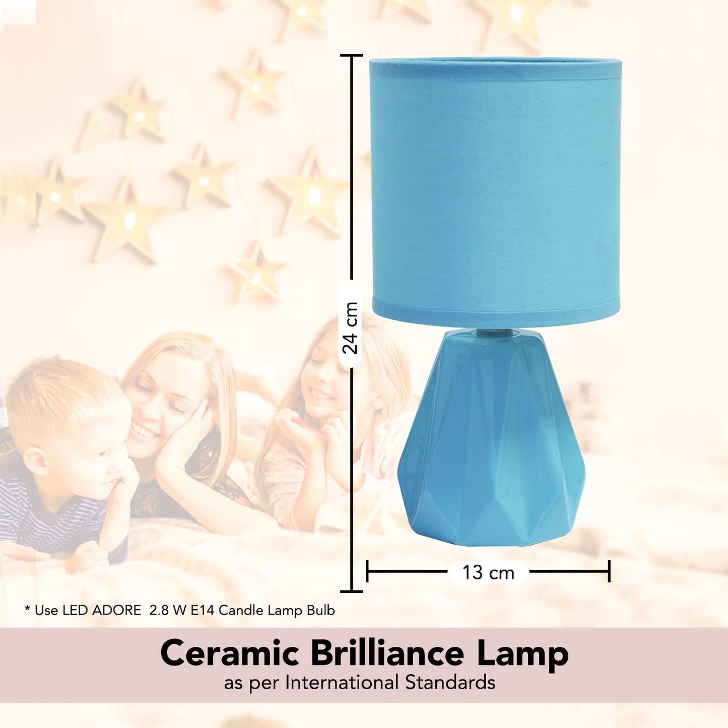 Ekhasa Ceramic Side Table Lamp for Bedroom | Bedside Night Lamps | Decorative Aesthetic Table Lamp for Living Room & Home Decoration | Cute Small Beautiful Bed Side Reading Light Lamp for Room