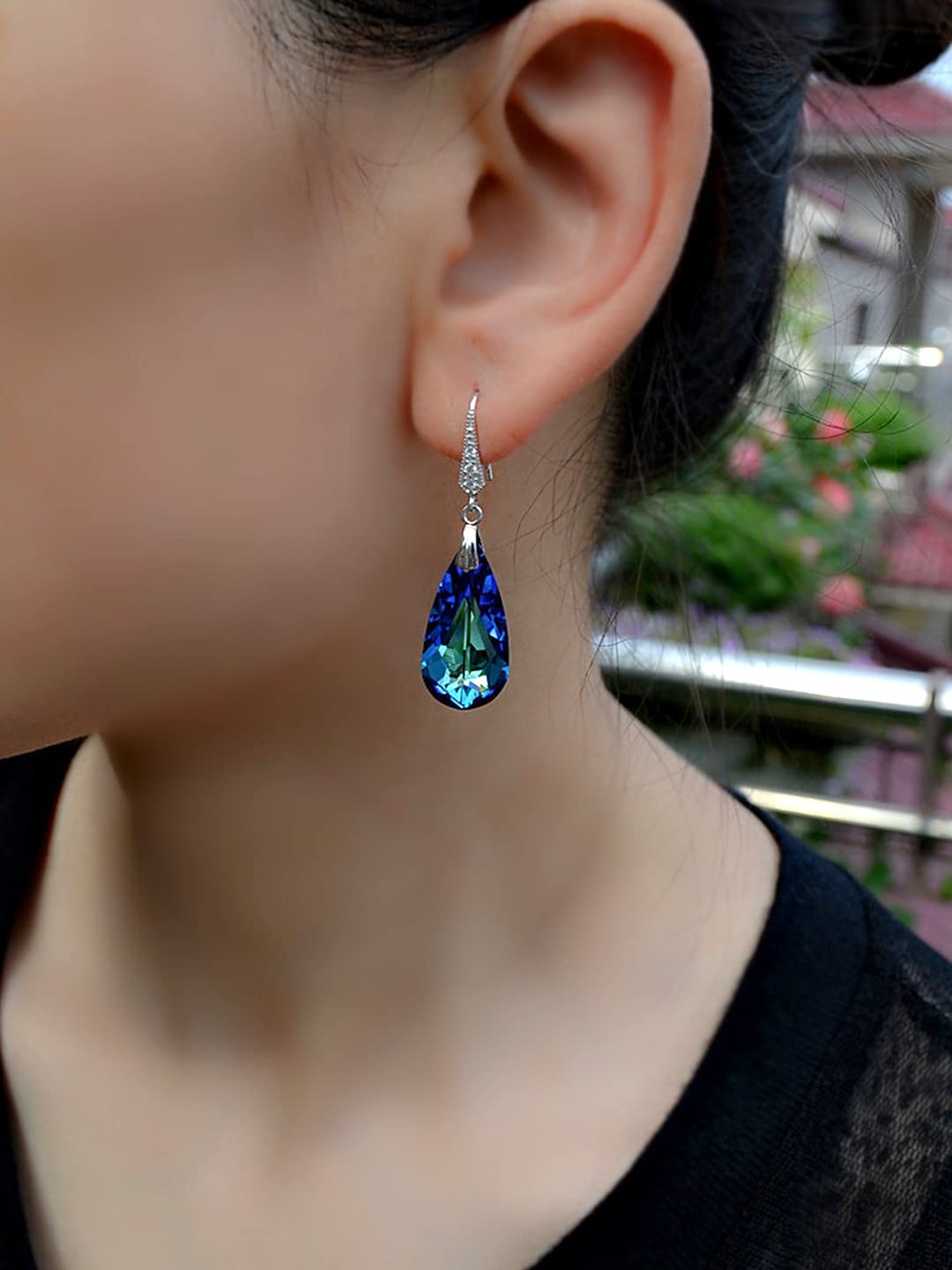 Yellow Chimes blue crystal earrings - elegant jewelry for parties