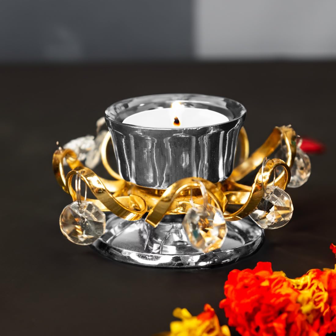 Combo: 100% Pure Brass Radha Krishna Murti & Tealight Holder | Size: 12.8cm | Home Decor | Gift Idea