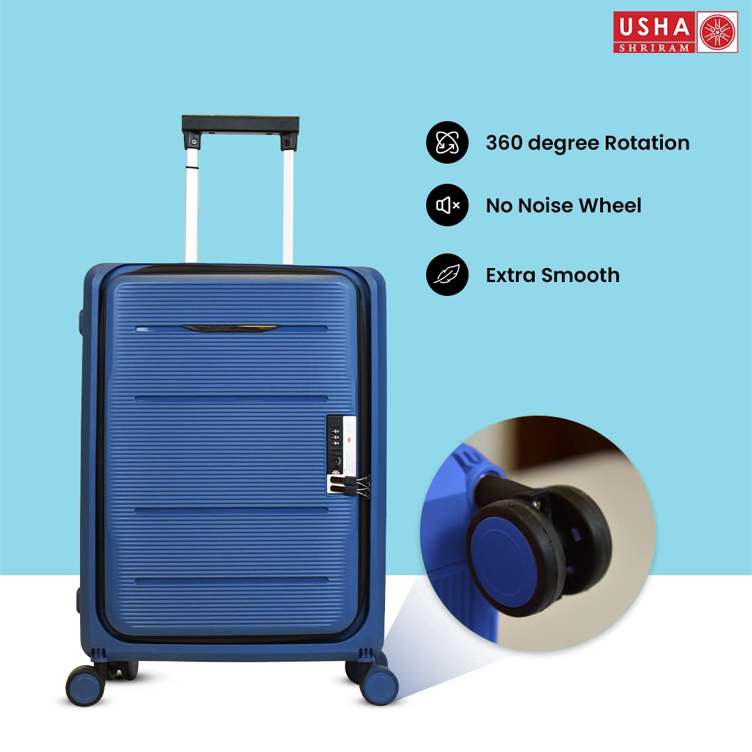 USHA SHRIRAM Cabin & Check-In Bag Combo (2Pcs - 55cm & 65cm) Collapsible Luggage Bag | Polypropylene | Navy | Suitcase For Travel | 360 Degree Wheel & Lock| Foldable Trolley Bag For Travel (Pack of 2)