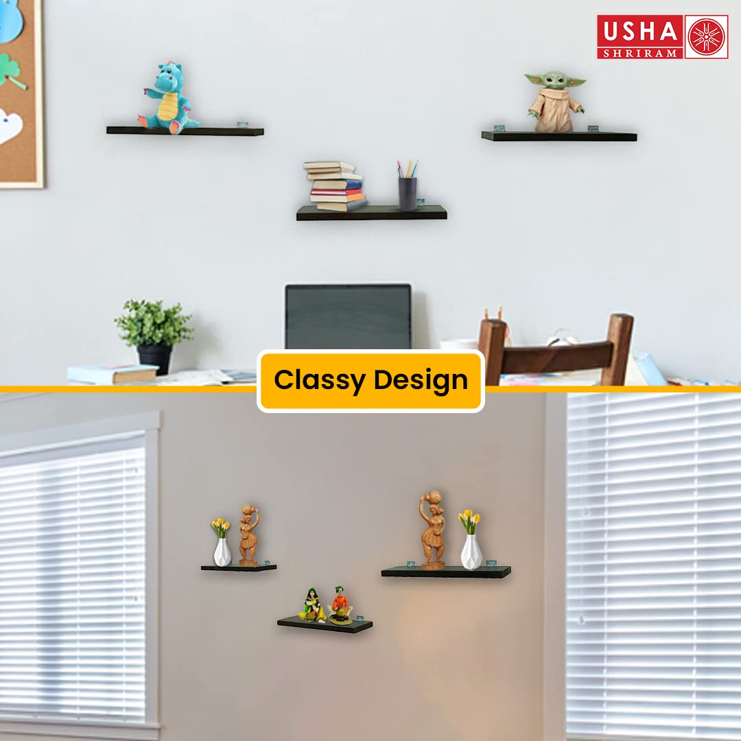 USHA SHRIRAM Wall Mounted Shelf | Shelf for Living Room Decor | Wooden Shelf for Wall | Durable & Sturdy Sheesham Wood | 3 Piece | Home Decor