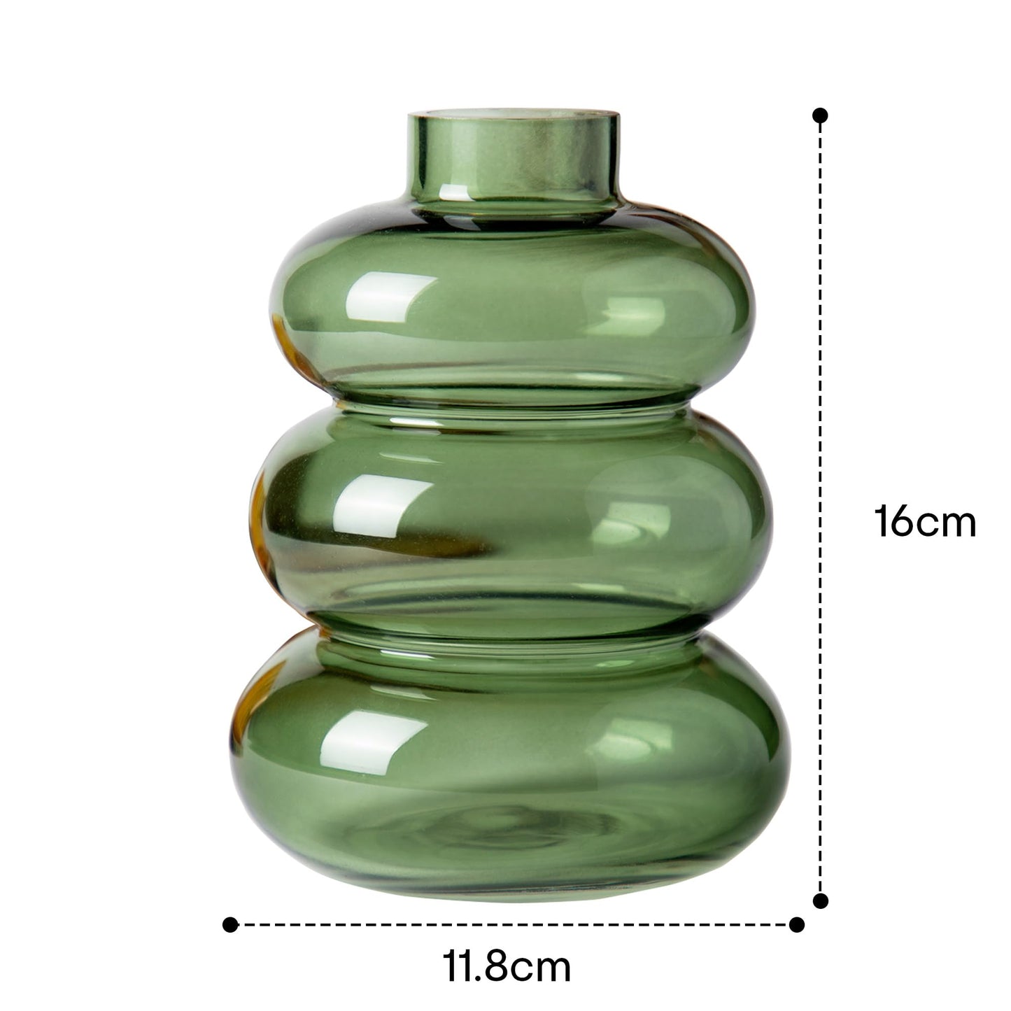 Anko Bubble Green Glass Flower Vases For Home Decor Round Flower Vase For Living Room, Bedroom, Office Show Pieces For Home Decor, Houswarming Gifts For New Home 16X11.8Cm