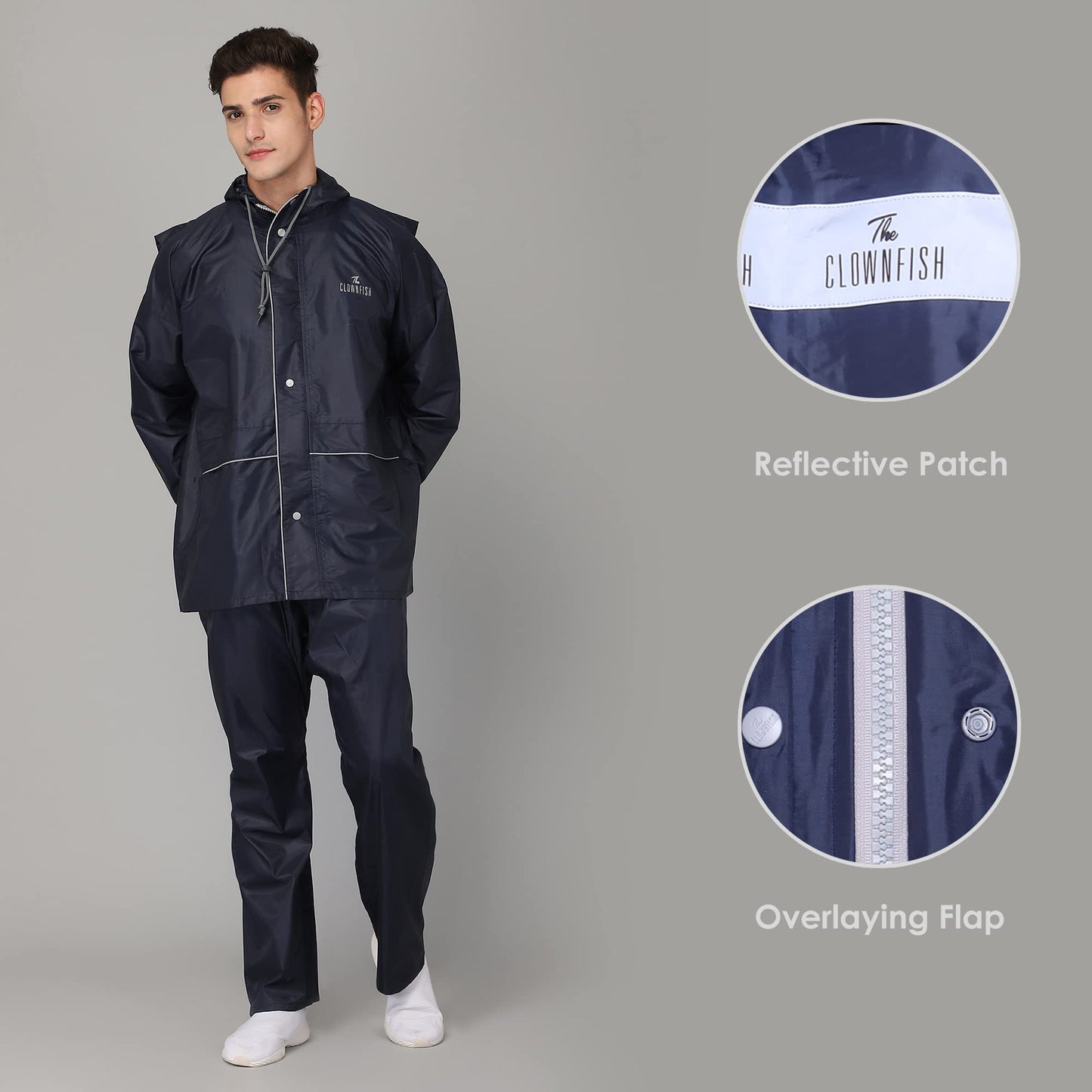 Clownfish Men's Blue Raincoat - Side view outdoors