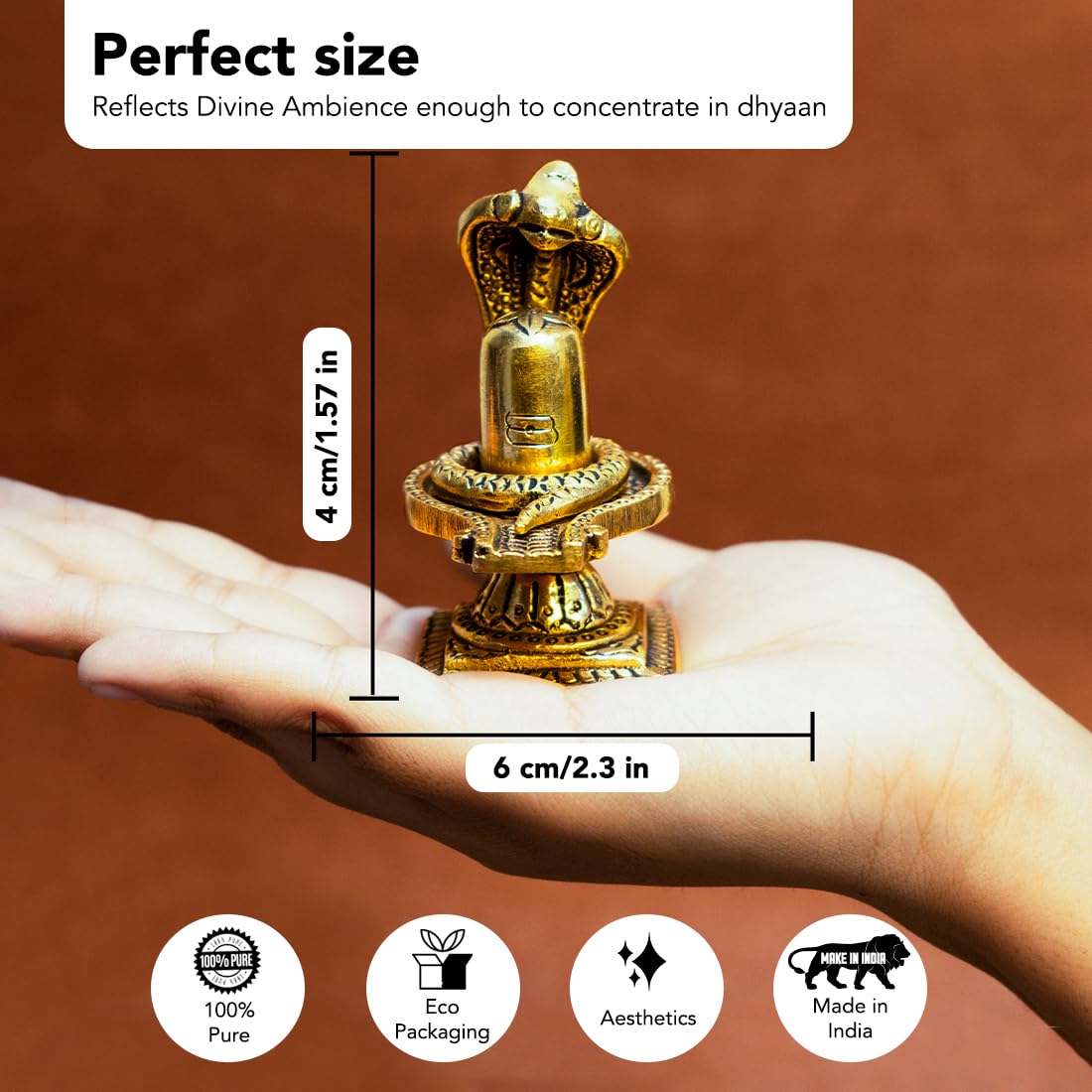 100% Pure Brass Shivling for Home Puja | Traditional Religious Idol | 8 cm | Polished Gold Finish