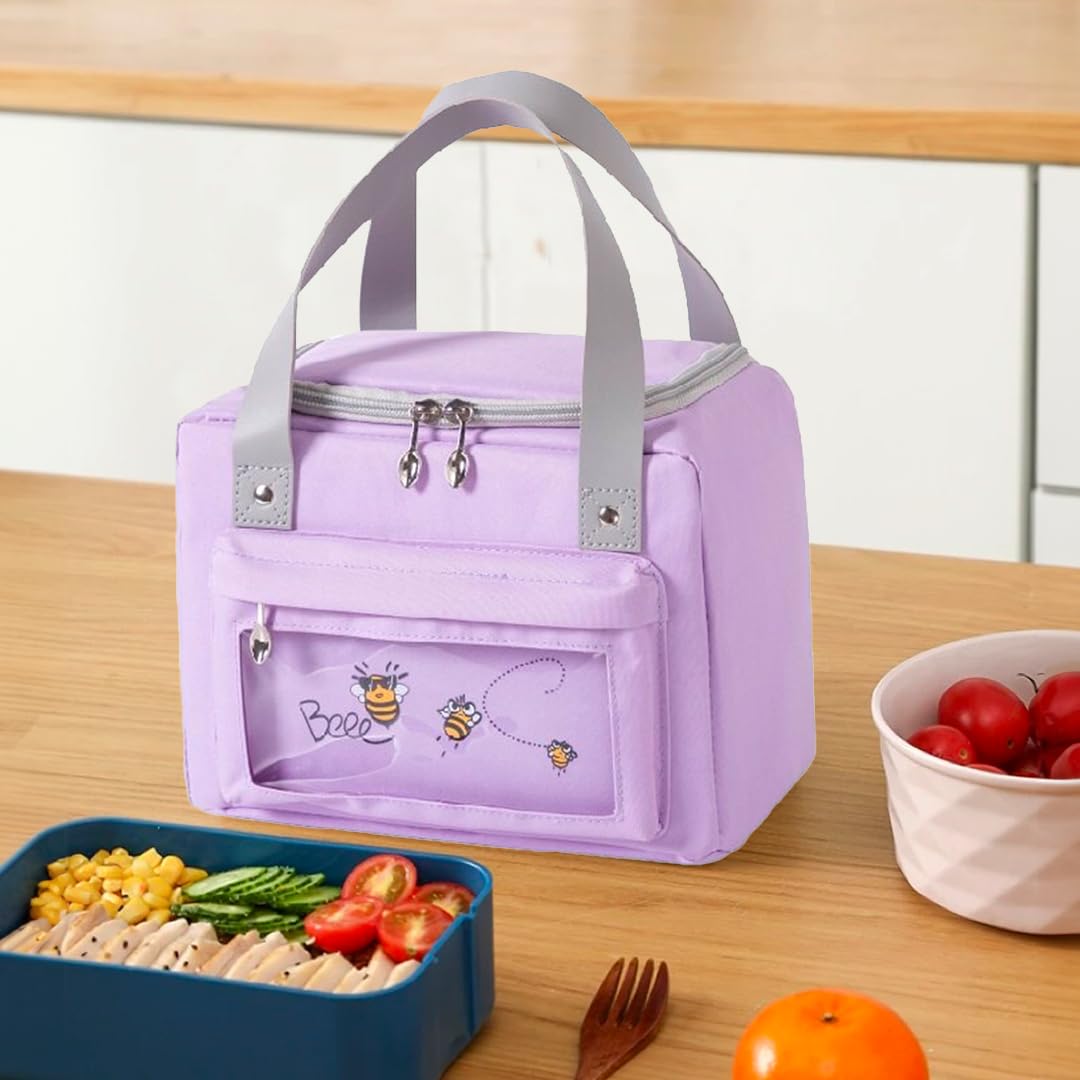 Insulated Lunch Bag - Leakproof, Lightweight, Durable Handle | Front Pocket for Napkins, Cutlery | 4.5L | Purple