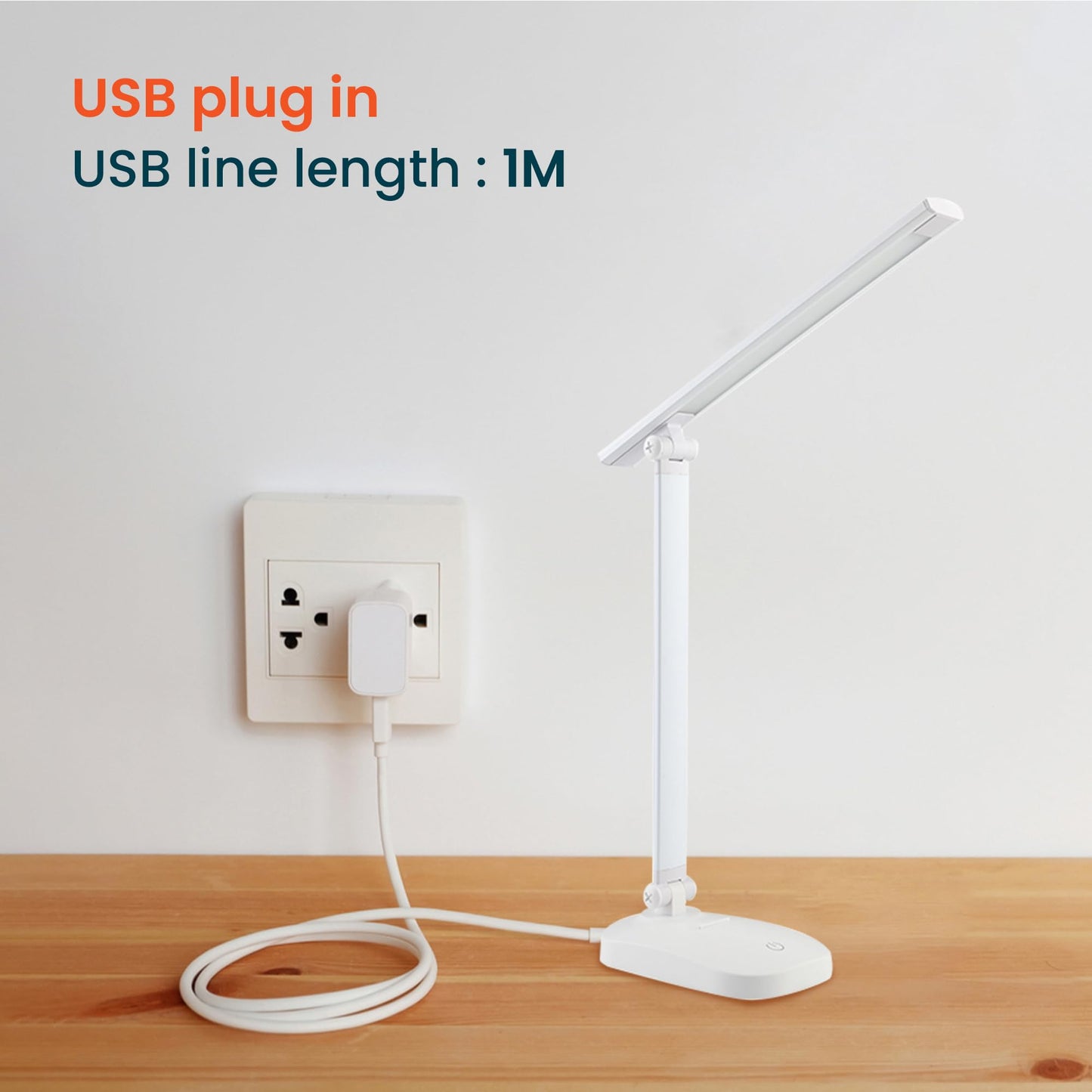 Table Lamp with Adjustable Height & Arm | 1 Piece | 14.9cm x 9.7cm x 37.5cm | White Light USB Plug-in