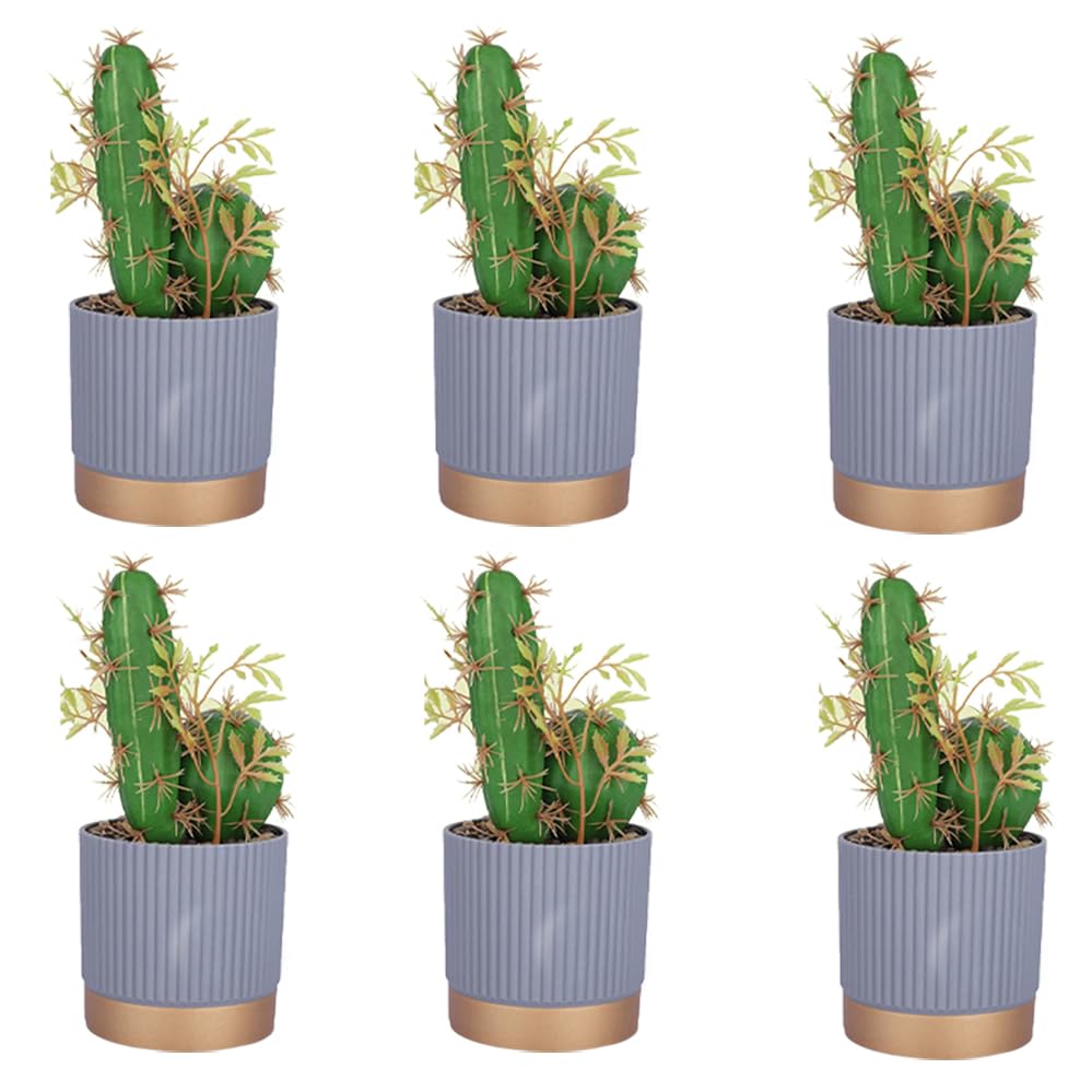 Kuber Industries Artificial Plants for Home D?cor|Natural Looking Indoor Fake Plants with Pot|Artificial Flowers for Decoration-Pack of 6 (Green)