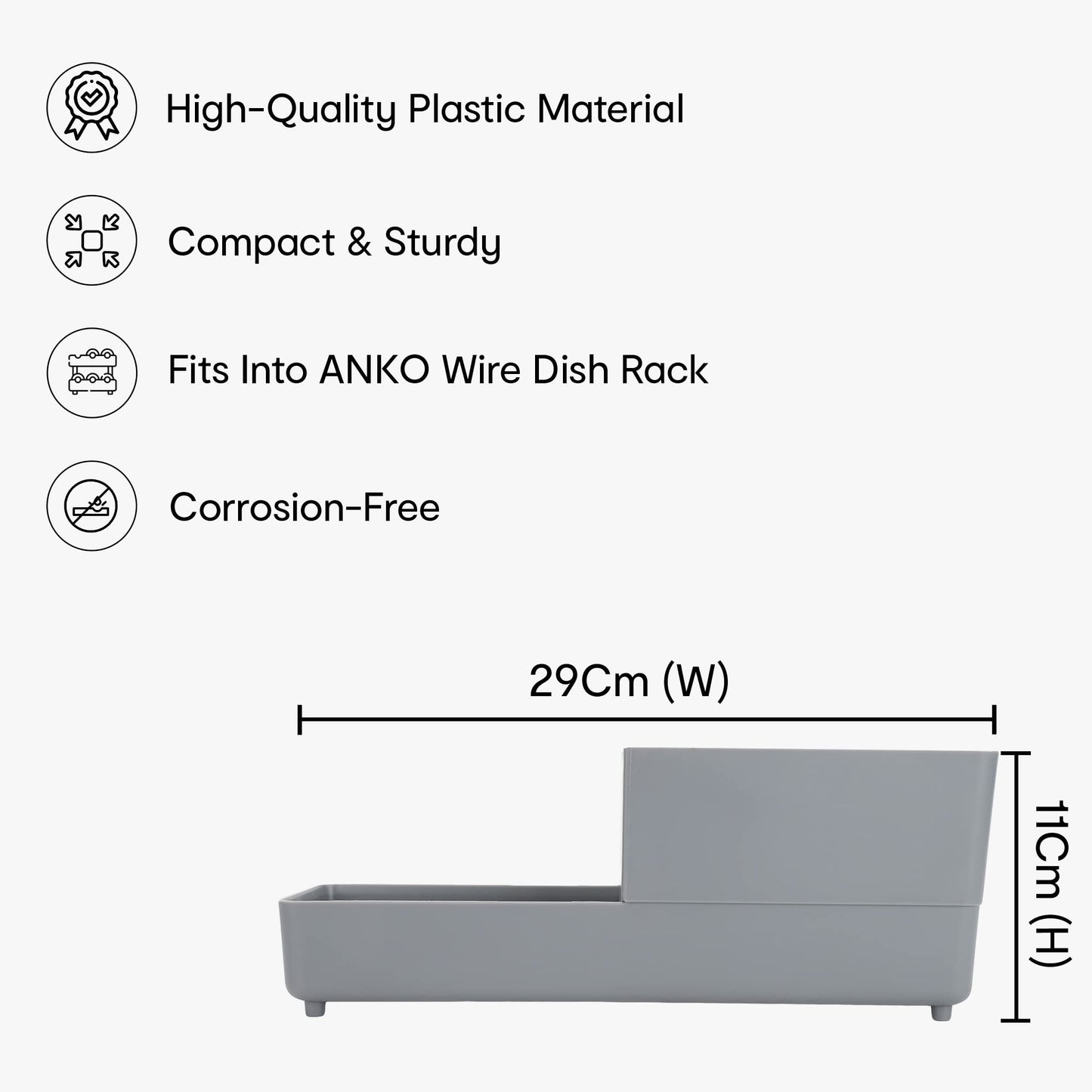 Anko Polypropylene (PP) Sink Tidy Organizer with Insert Divider for Kitchen | Small, Compact, Sturdy | | Grey | Sink Tidy: 11 Cm (H) x 29 Cm (W) x 9 Cm (D), Insert: 10.2 Cm (L) x 8.4 Cm (H) (1 Pc)