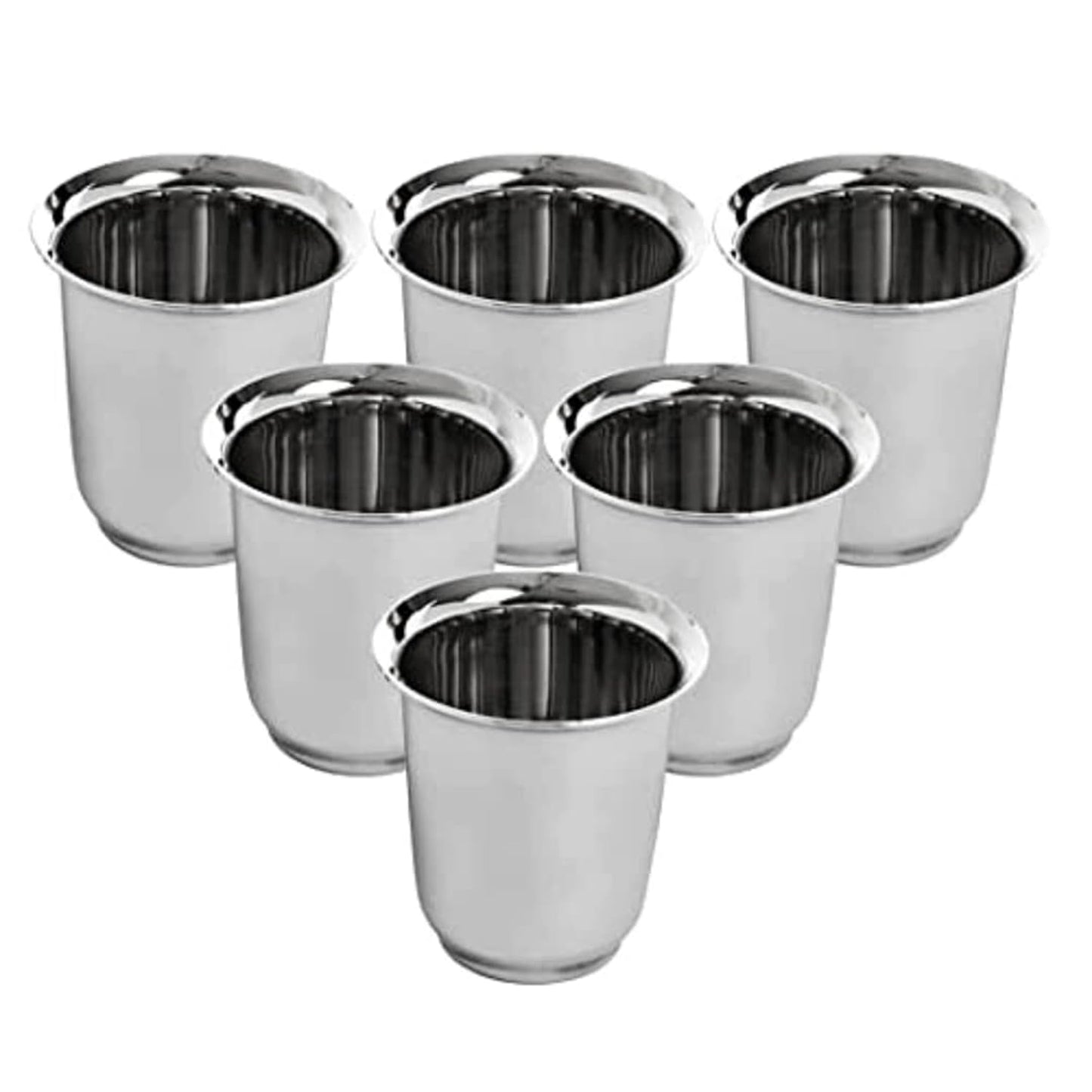 Kuber Industries Small Stainless Steel Glass | Set of 6 I South Indian Design | Multipurpose Serving Tea Coffee I Mirror Finish | Easy to Clean & Maintain (Pack of 3)