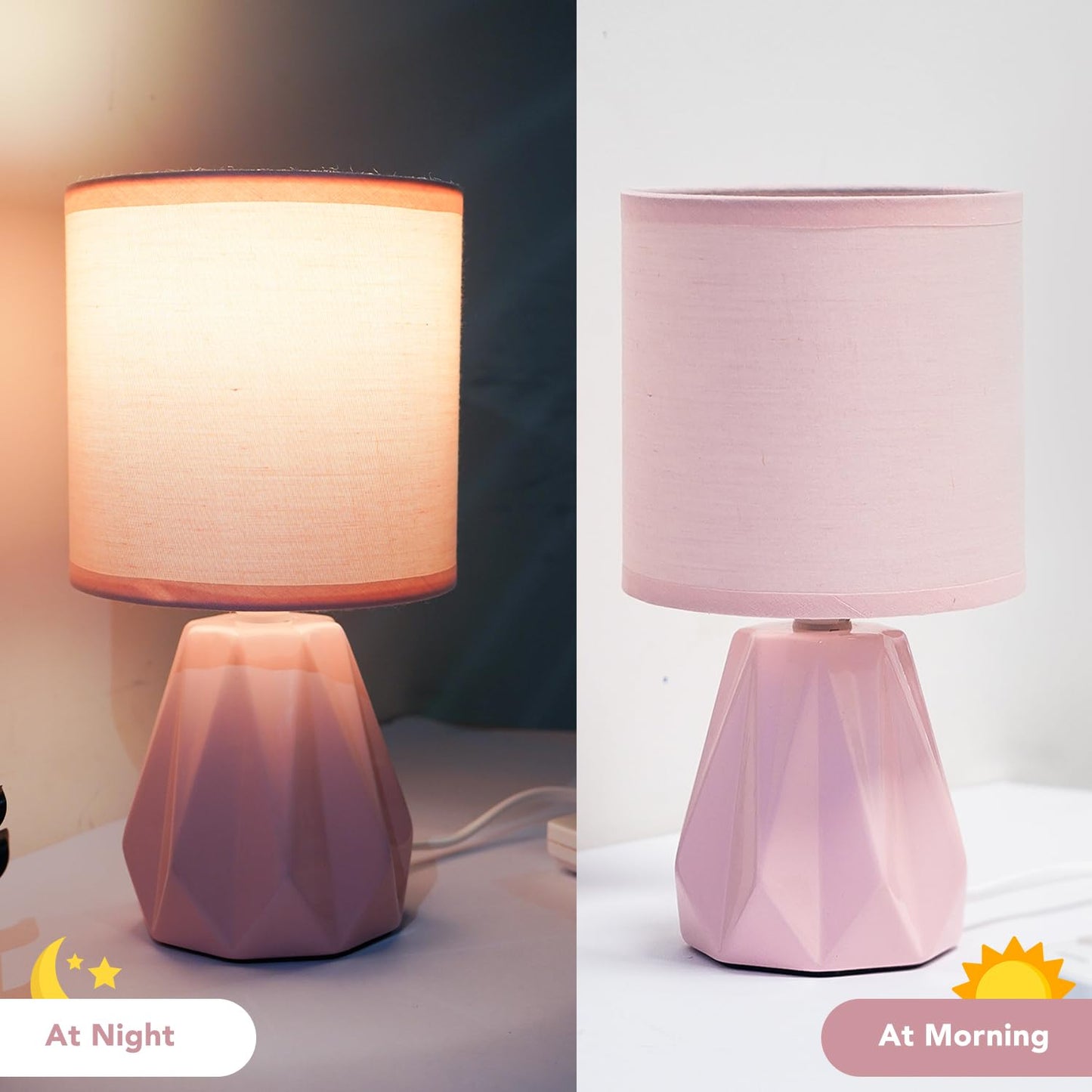 Ceramic Side Table Lamp - Decorative Aesthetic Design | Perfect for Bedroom & Living Room | Pink