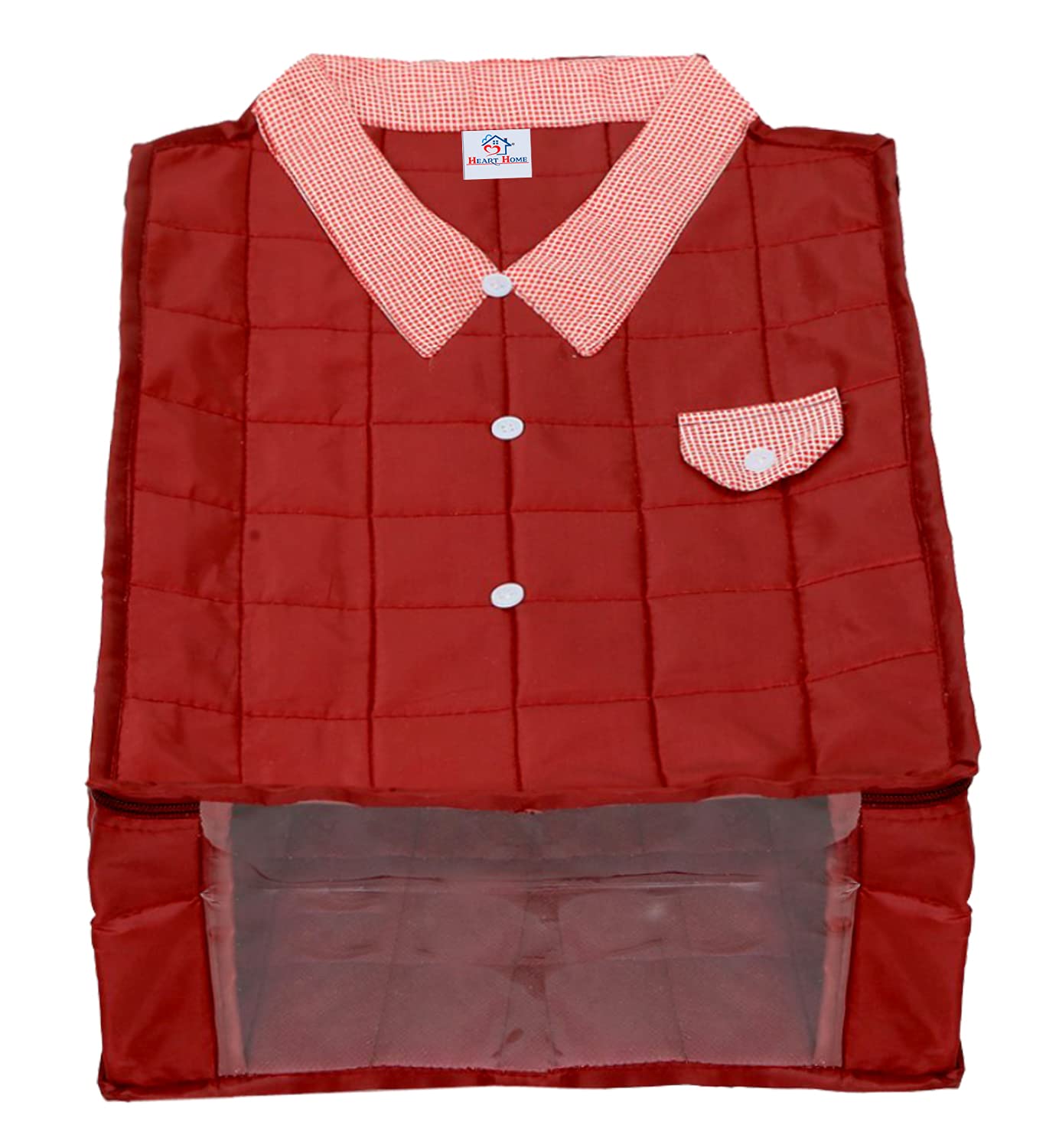 Pack of 2: Heart Shirt & Trouser Cover Set - Maroon with Transparent Window & Zipper Closure