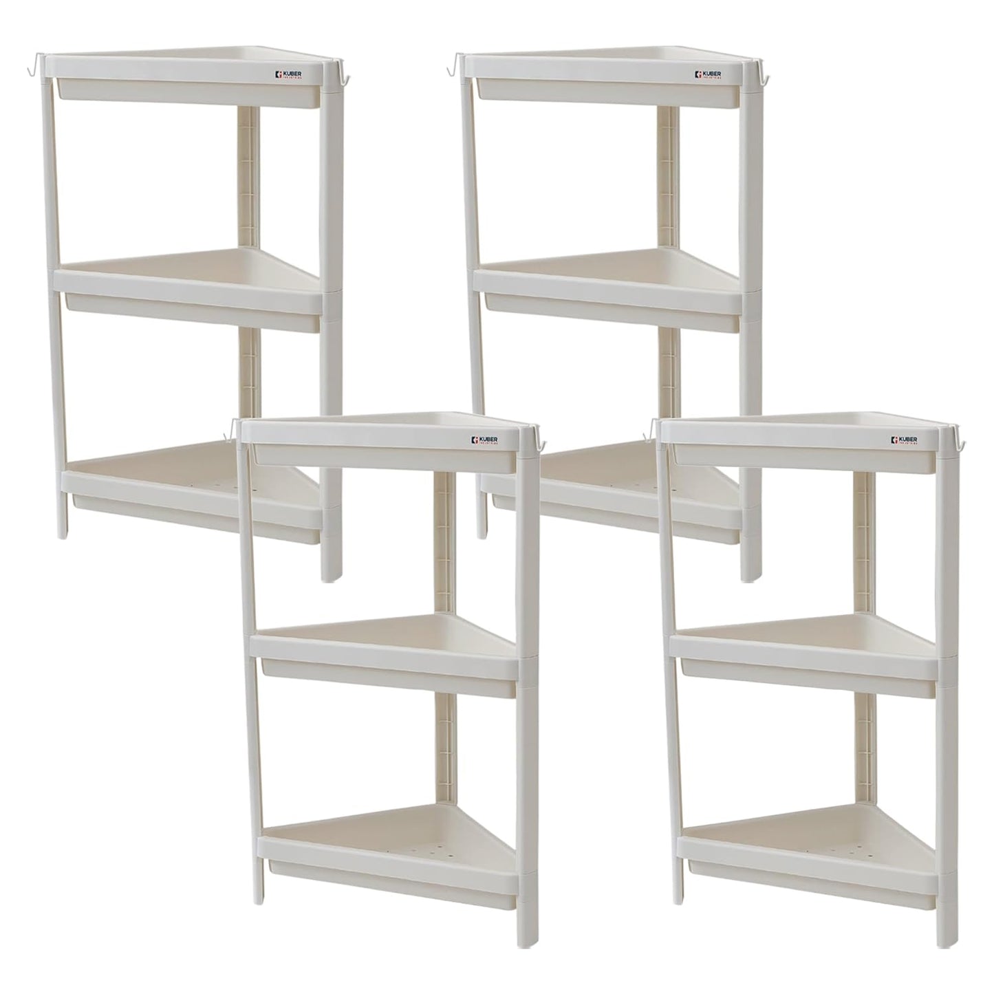 Kuber Industries PP Storage Shelf (Triangle)- 1743-Pack of 4-White