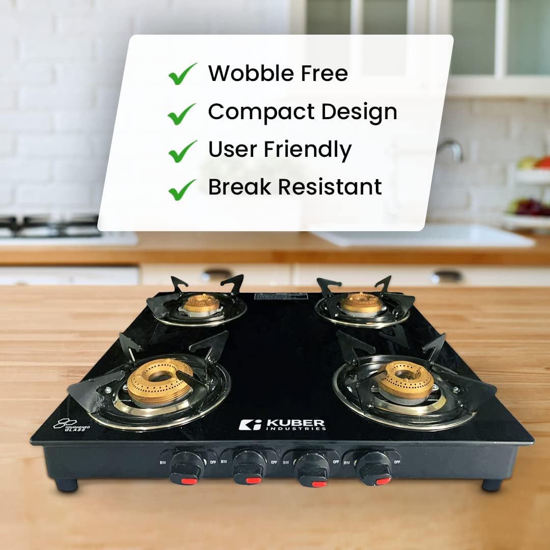 Kuber Industries Gas Stove 4 Burner|Easy to Clean & Wobble Free Pan Support Stand|Break Resistant|Compact & User-Friendly Design