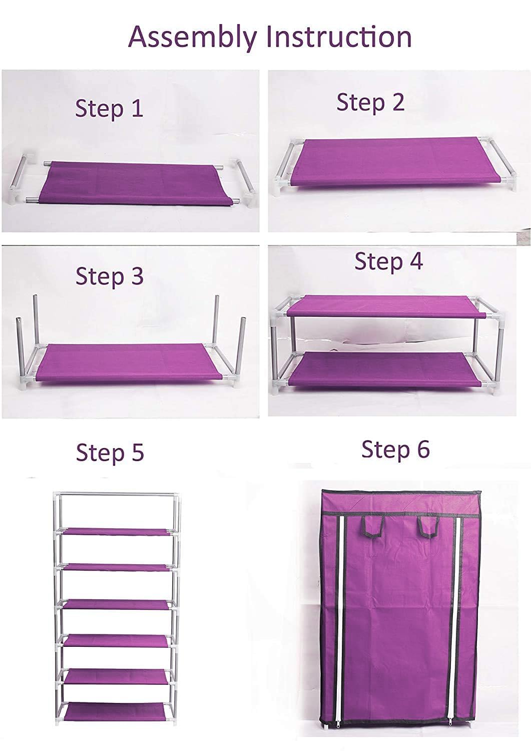 Pack of 2: Foldable Shoe Rack | 6 Non-Woven Shelves | Space-Saving Storage Organizer | Color: Purple