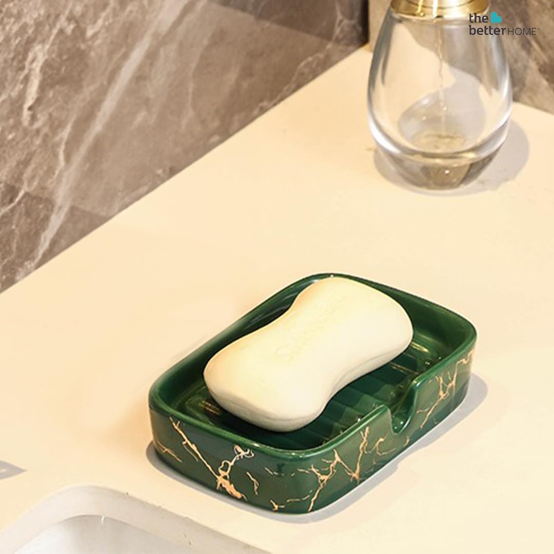 Set of 4: Ceramic Soap Cases - Dishwasher Safe, Stylish Design | Bath Accessories | Green | for Soap Dish Tray