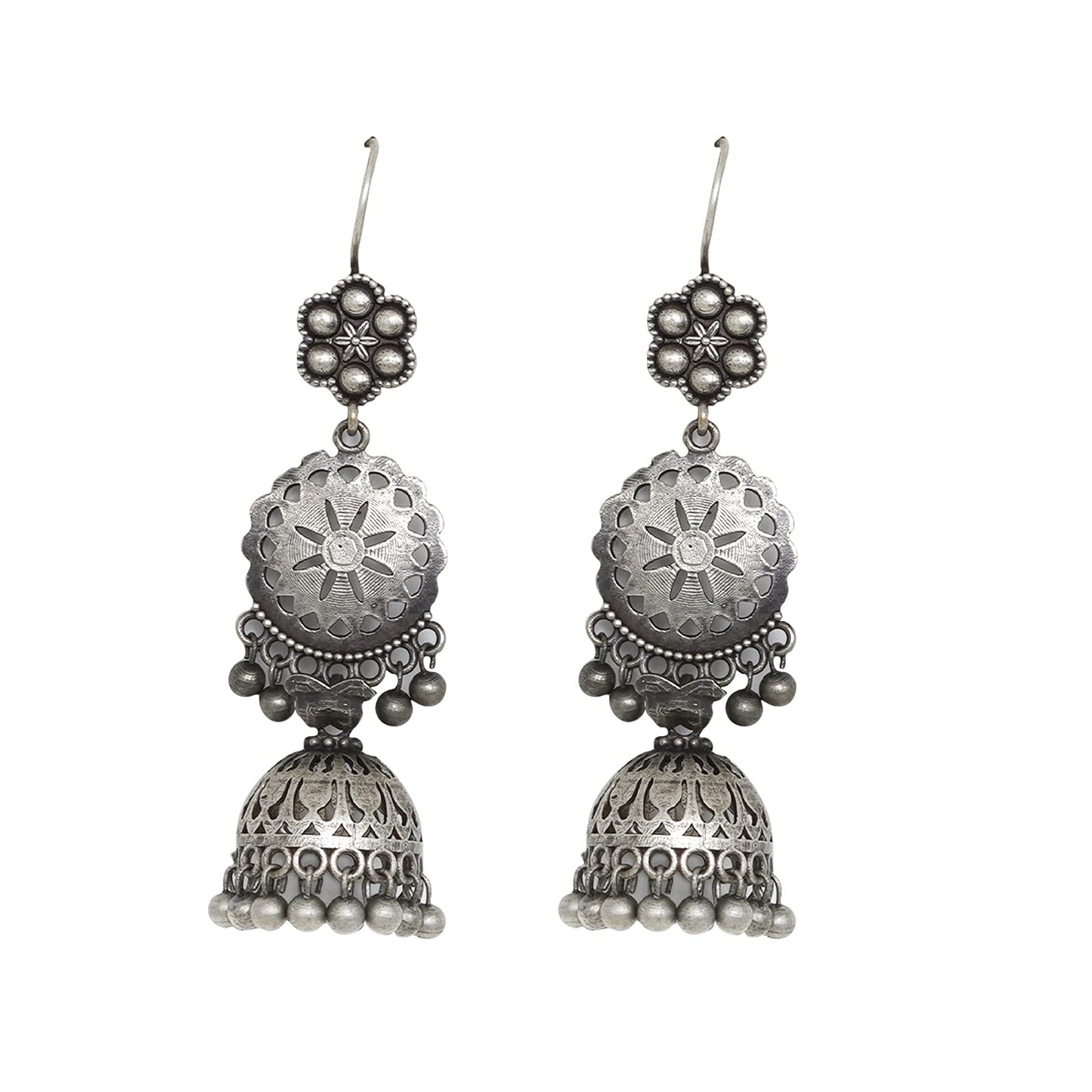 Teejh Anushreya Floral Silver Oxidised Jhumki - Chic earrings for women