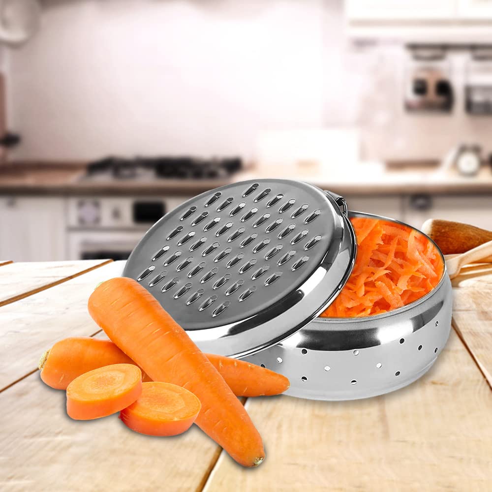 Kuber Industries Stainless Steel Grater with Storage|Stainless Steel, Multifunctional Use & Refrigerator Safe|Light Weight & Durable|Cheese,Carrot & Coconut Grater Lid with Ventilated Box (Pack of 4)