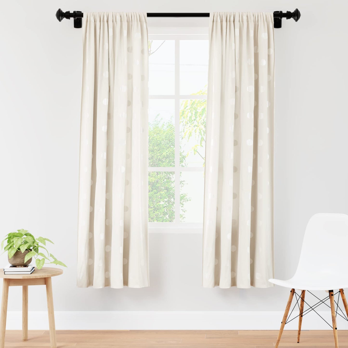 Encasa XO Window Curtain 6 ft Set of 2, Polyester Printed with Rod Pocket, Tie Back, Light-Filtering, Semi Sheer/Transparent Curtains- Kitchen, Bedroom, Living Room (140x183 cm), Dollar Cream