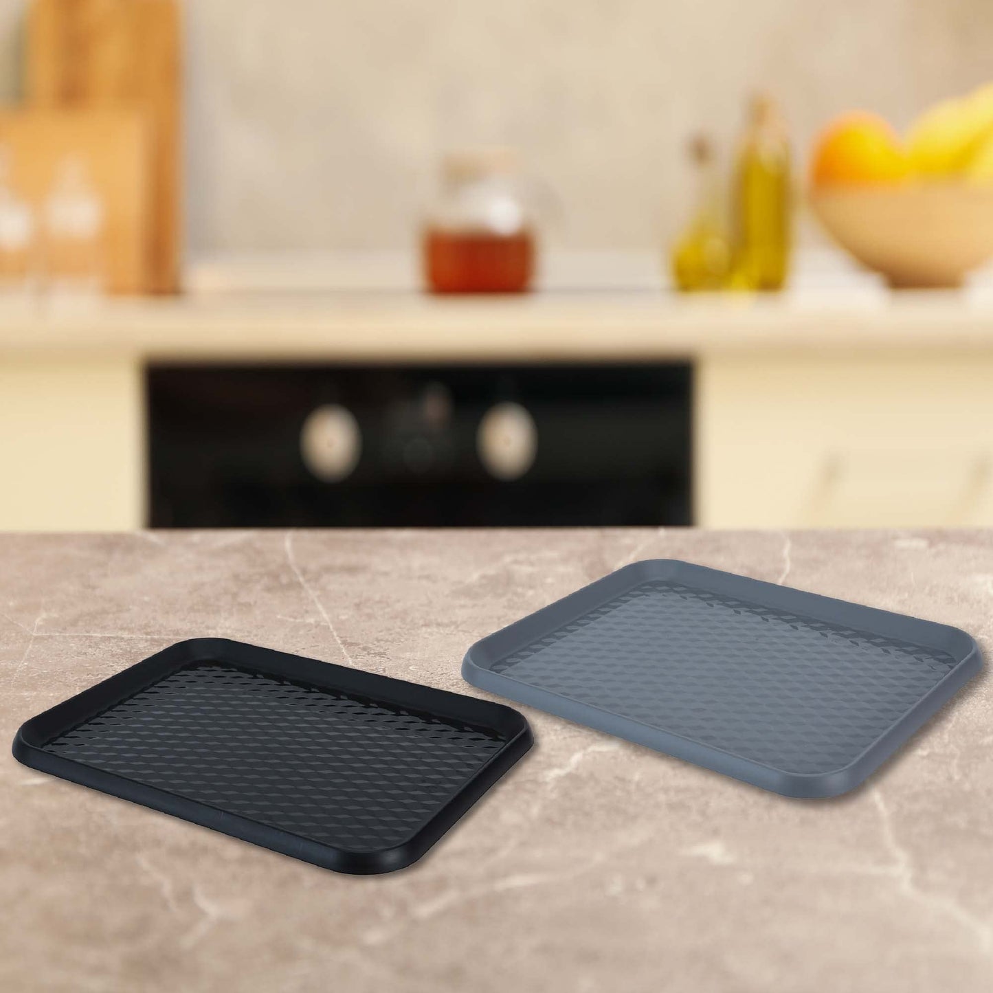 Set of 2: Plastic Rectangular Serving Trays - BPA Free, Stainproof | Kitchen & Outdoor Use | 2.1cm H x 45cm W