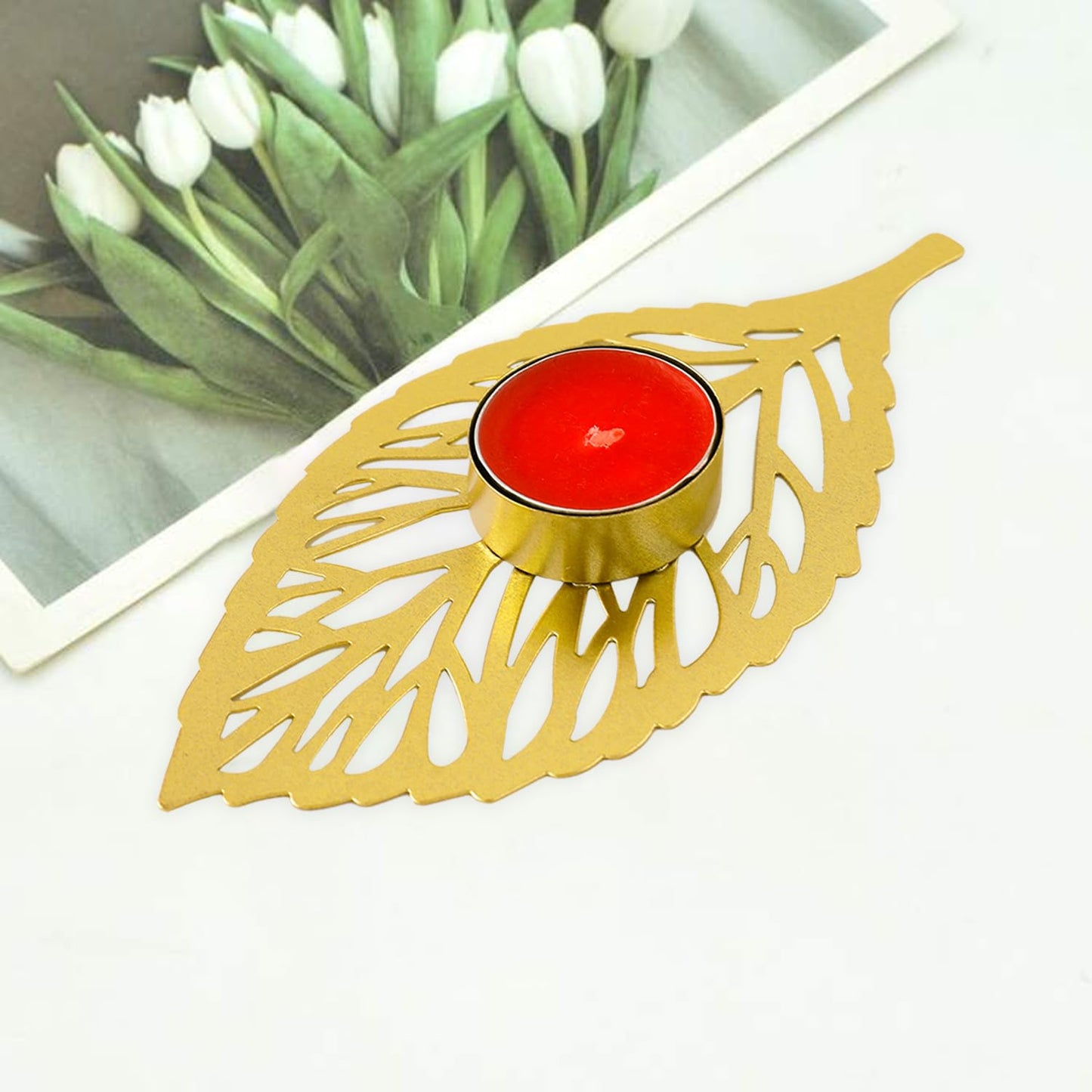 Small Leaf Shape Tealight Candle Holder | Diwali Decoration | Home Decor | Golden Color