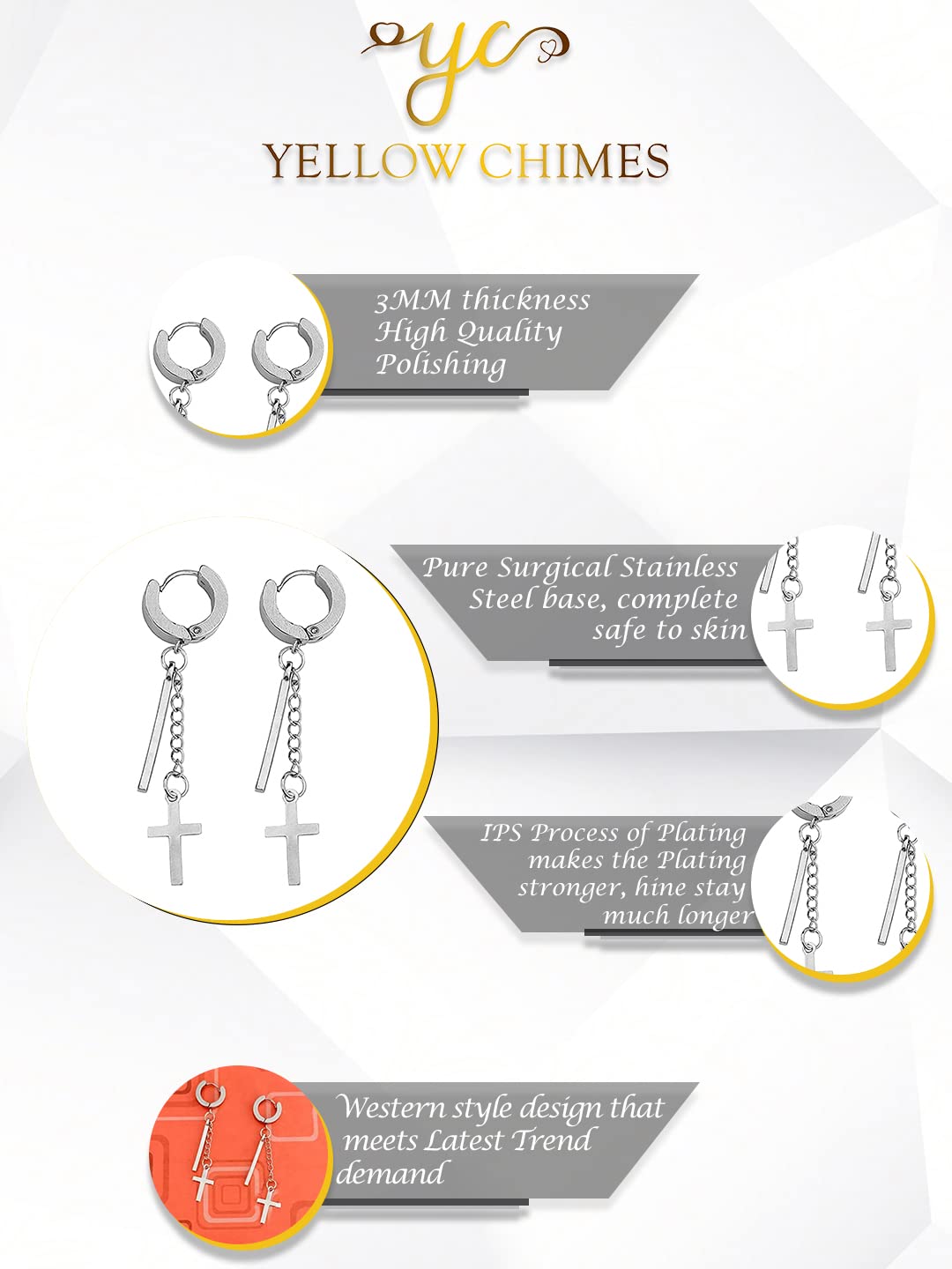 Yellow Chimes fashionable stainless steel earrings - versatile accessory