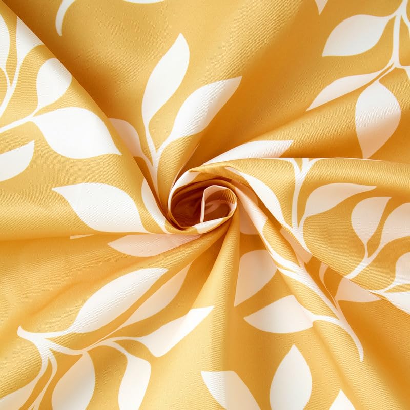 Set of 2: Polyester Printed Window Curtains - Light-Filtering with Tie Back | 5 ft | Reverse Leaf Yellow