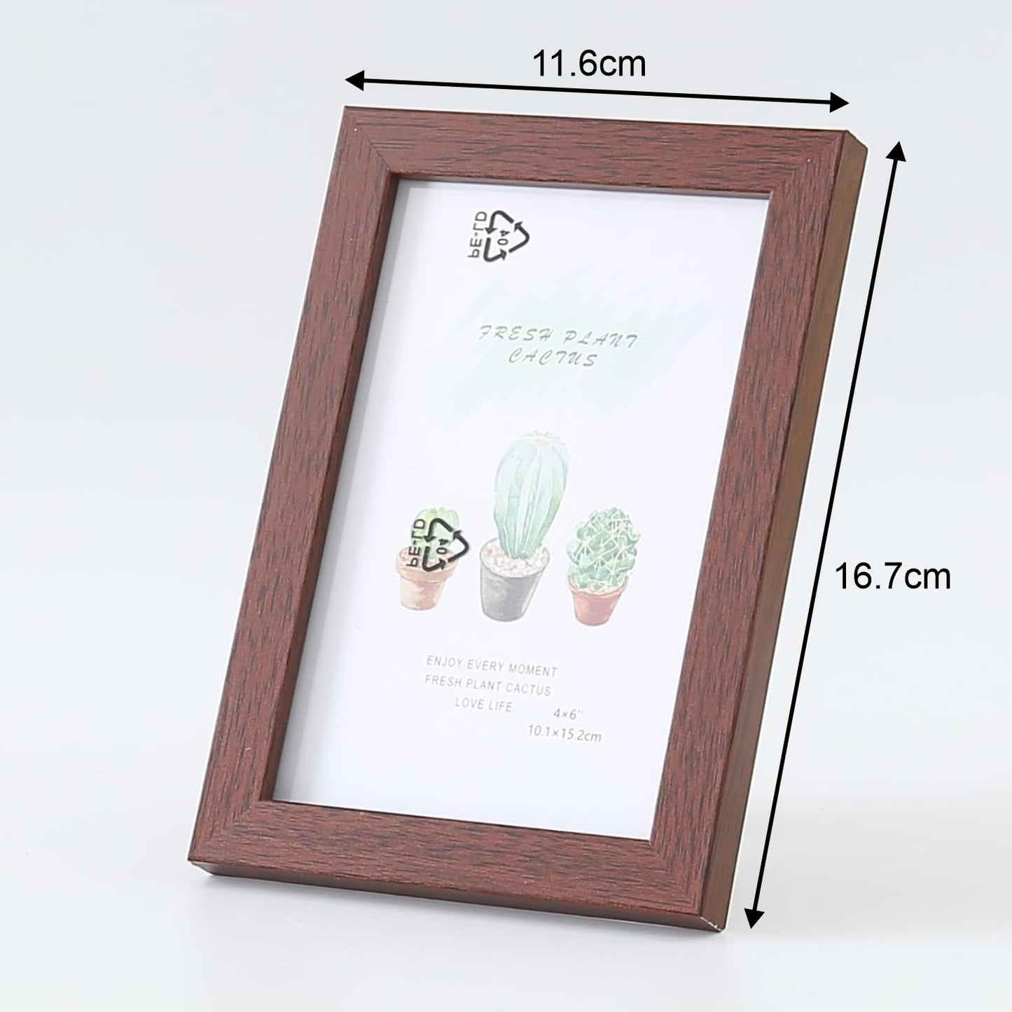 Photo Frame - Crystal Clear Glass | Horizontal & Vertical Use | 11.6x16.7cm | Brown | Perfect for Home & Office