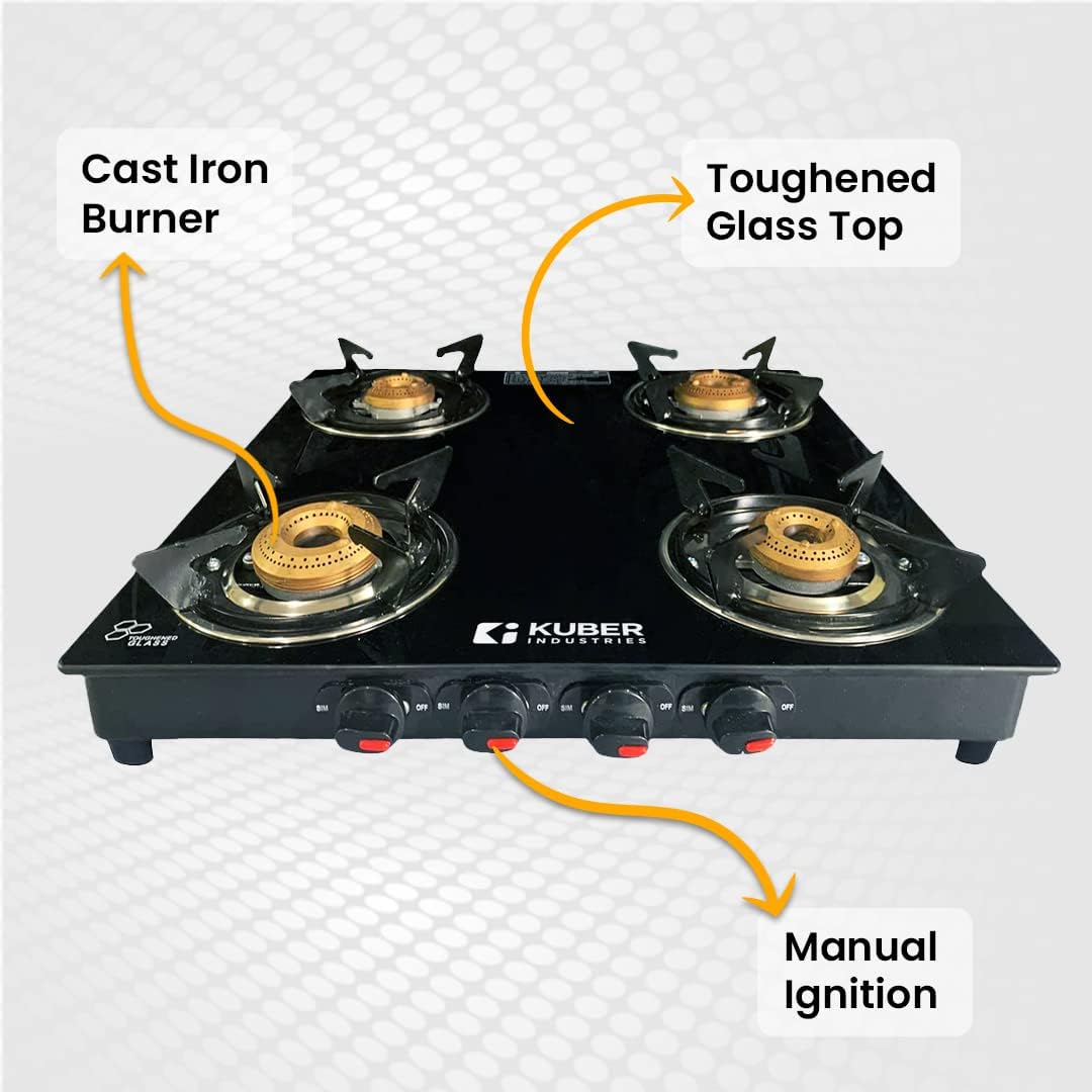 Kuber Industries Gas Stove 4 Burner|Easy to Clean & Wobble Free Pan Support Stand|Break Resistant|Compact & User-Friendly Design